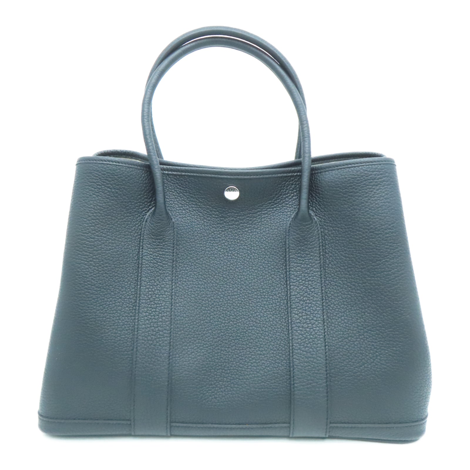 HERMES Taurillon Clemence皮革GardenParty PM銀扣手挽袋黑色