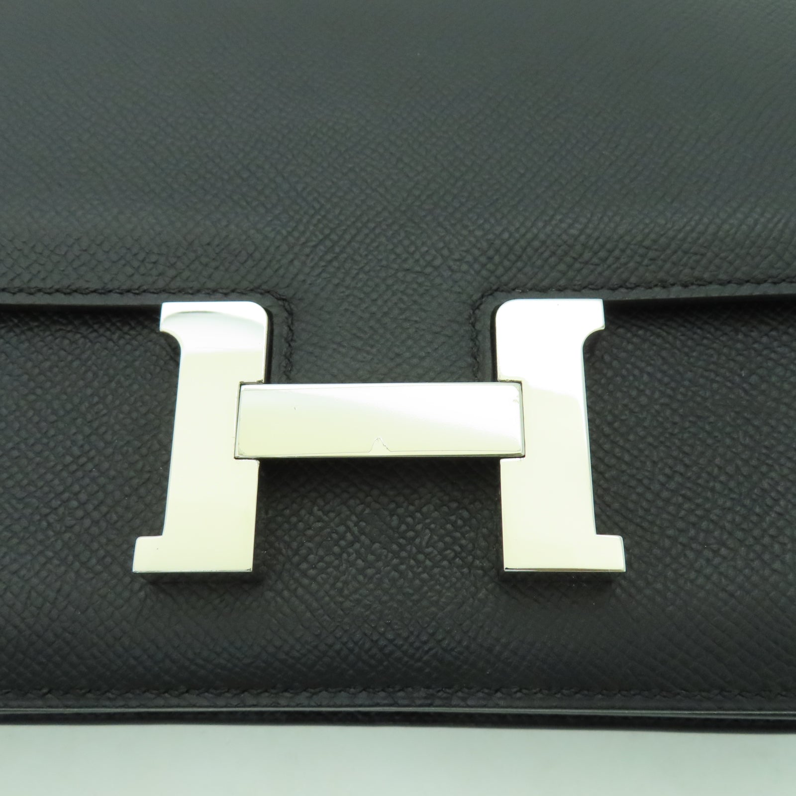 HERMES Epsom皮革Constance Elan銀扣肩背袋黑色