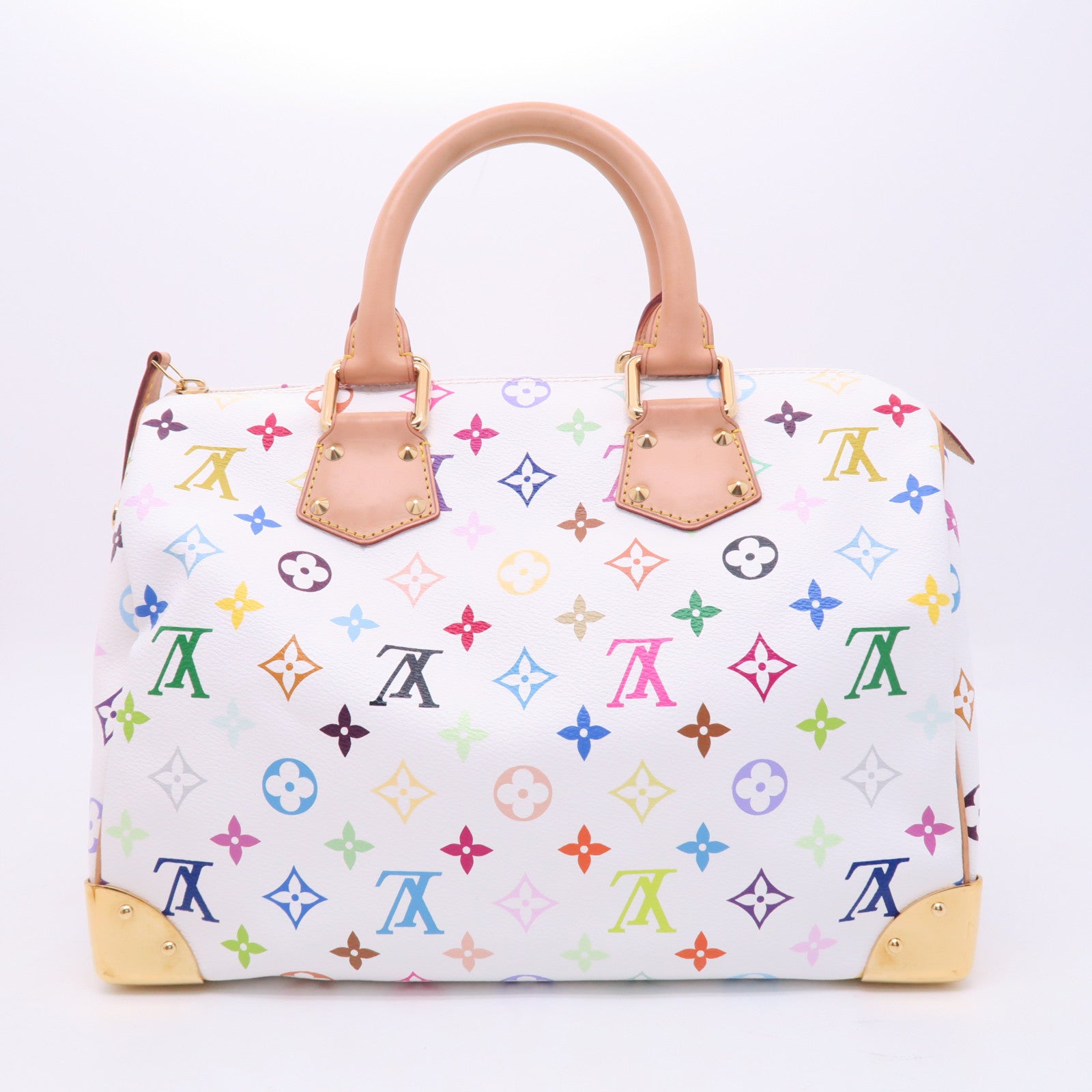 LOUIS VUITTON Monogram Multicolore Speedy 30金扣手挽袋白色