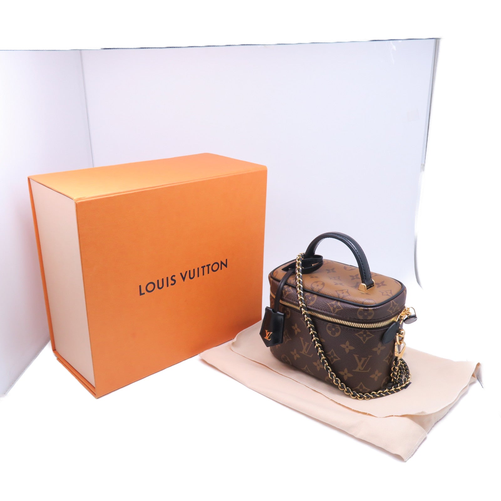 LOUIS VUITTON Monogram Vanity PM金扣手挽肩背兩用袋棕色
