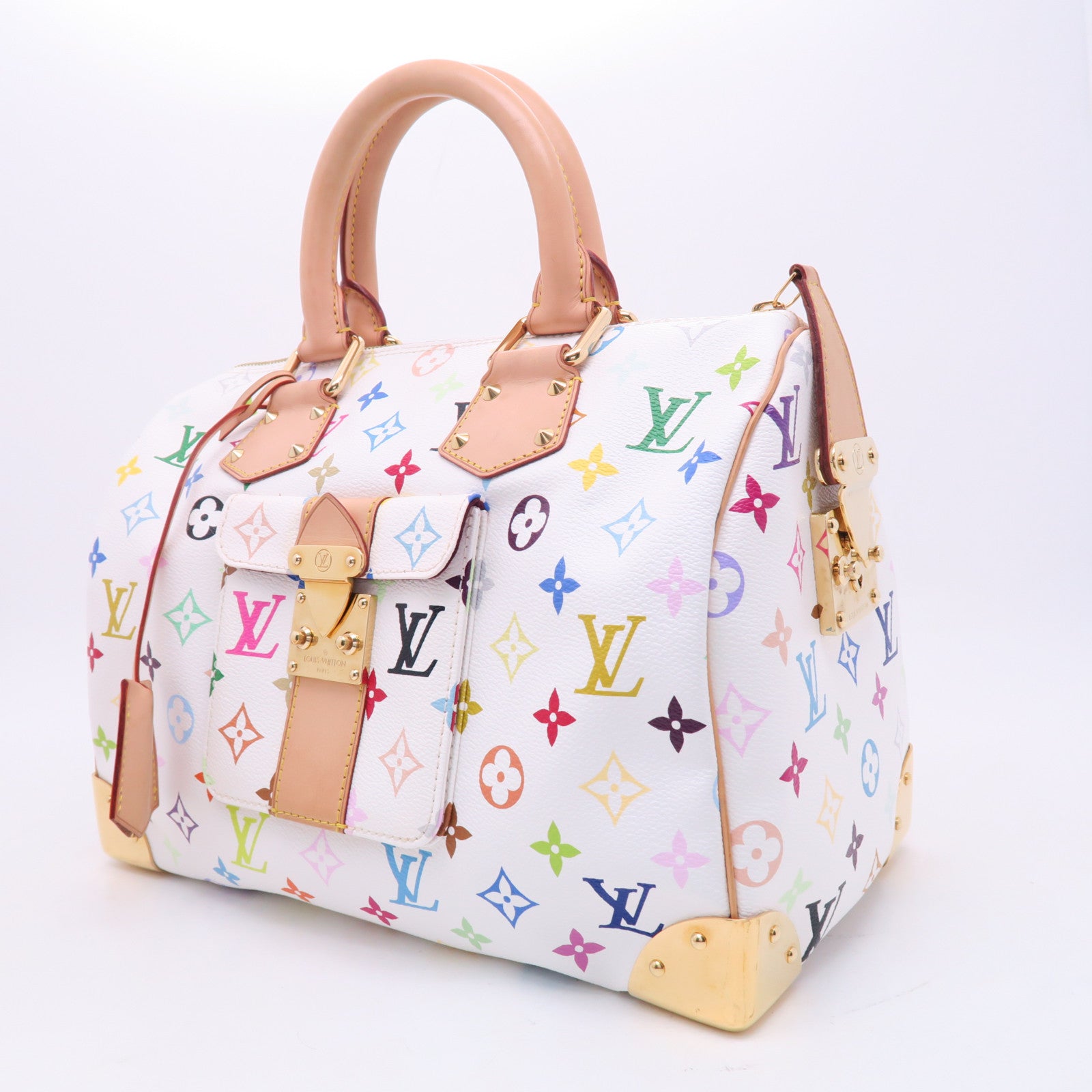 LOUIS VUITTON Monogram Multicolore Speedy 30金扣手挽袋白色