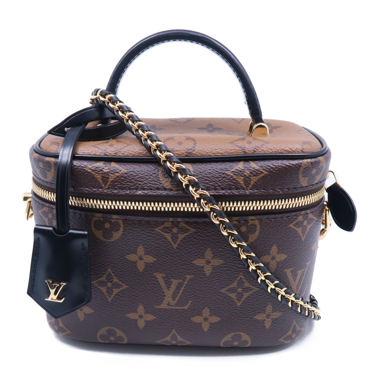 LOUIS VUITTON Monogram Vanity PM金扣手挽肩背兩用袋棕色