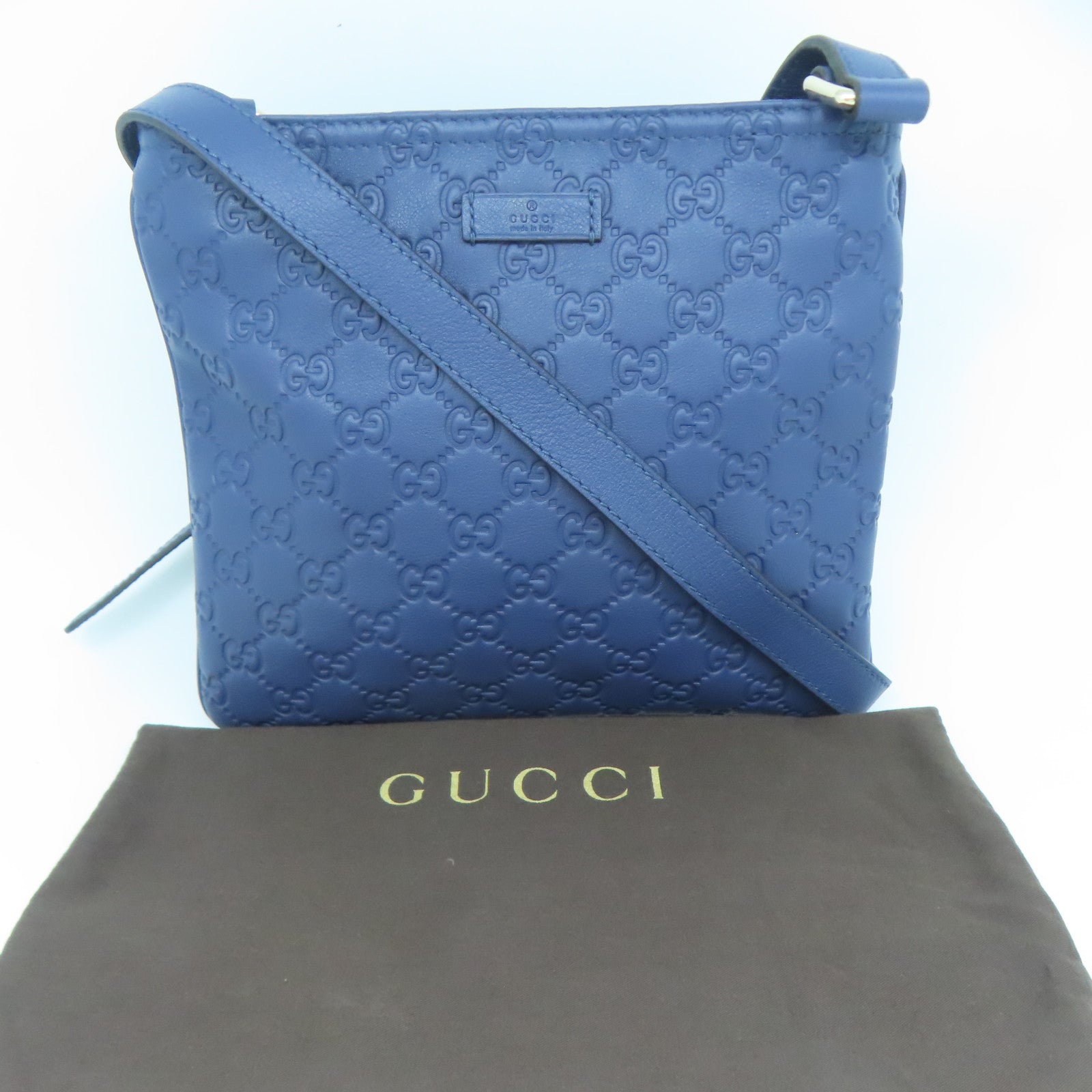 GUCCI 牛皮皮革Shoulder Bag銀扣肩背袋藍色