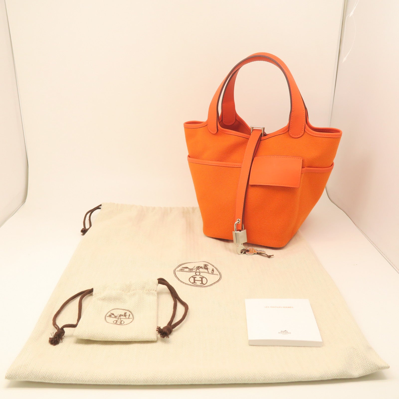HERMES Goeland/Swift Leather Picotin Cargo Silver Buckle Handle Bag Orange