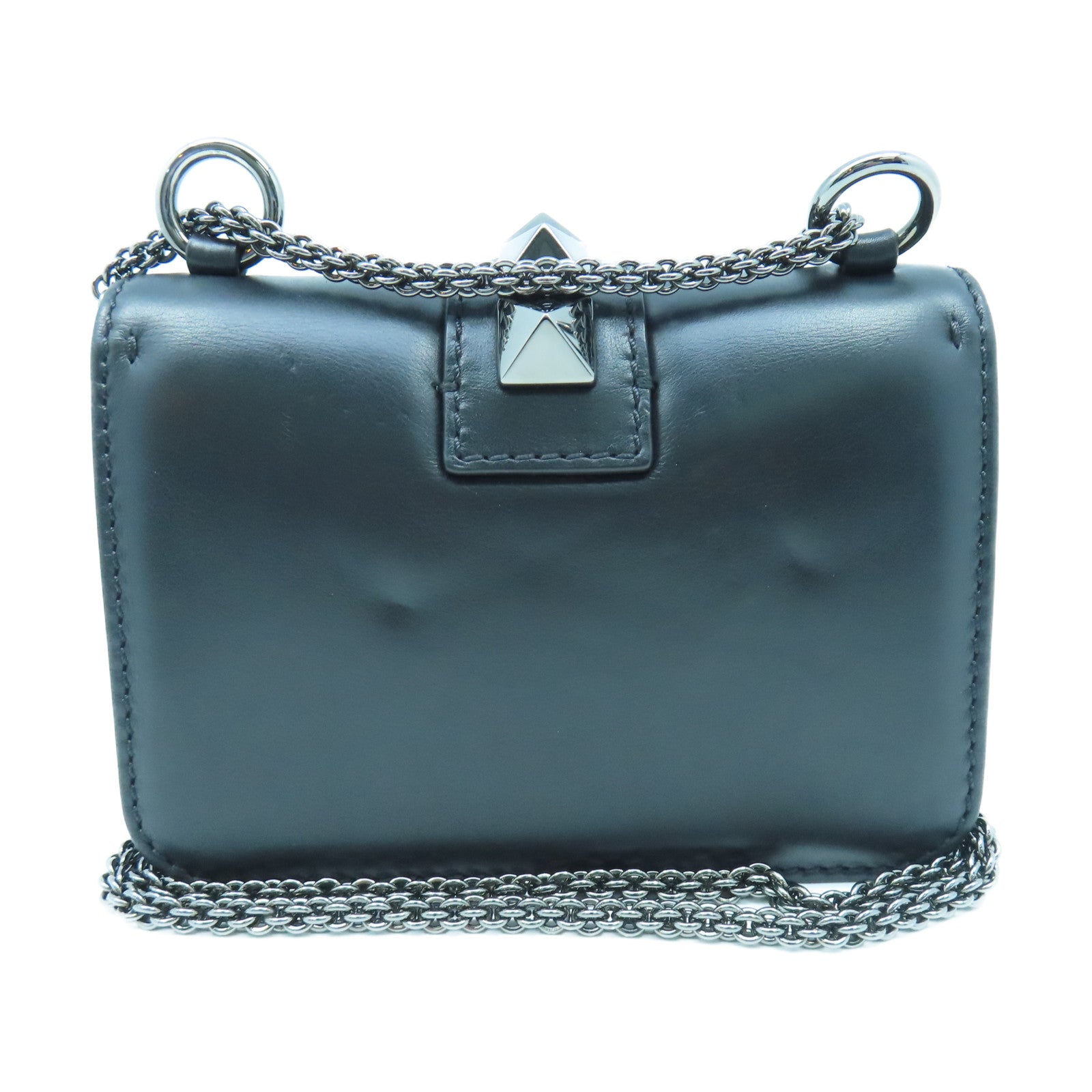 Valentino 牛皮皮革Mini Rockstud Glam Lock銀扣鏈帶肩背袋黑色