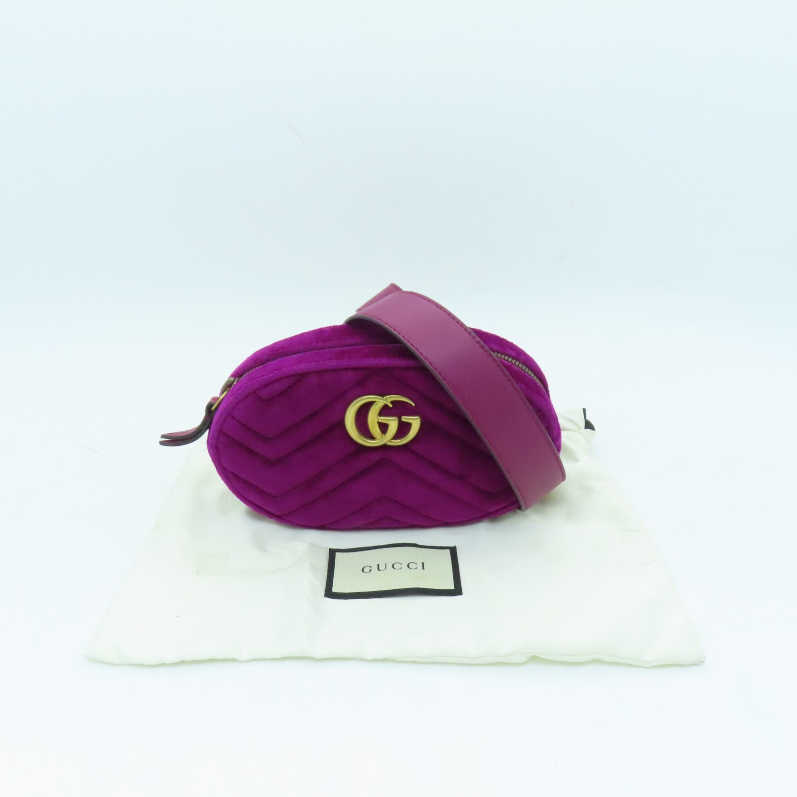 GUCCI Velvet GG Marmont Belt Bag Purple