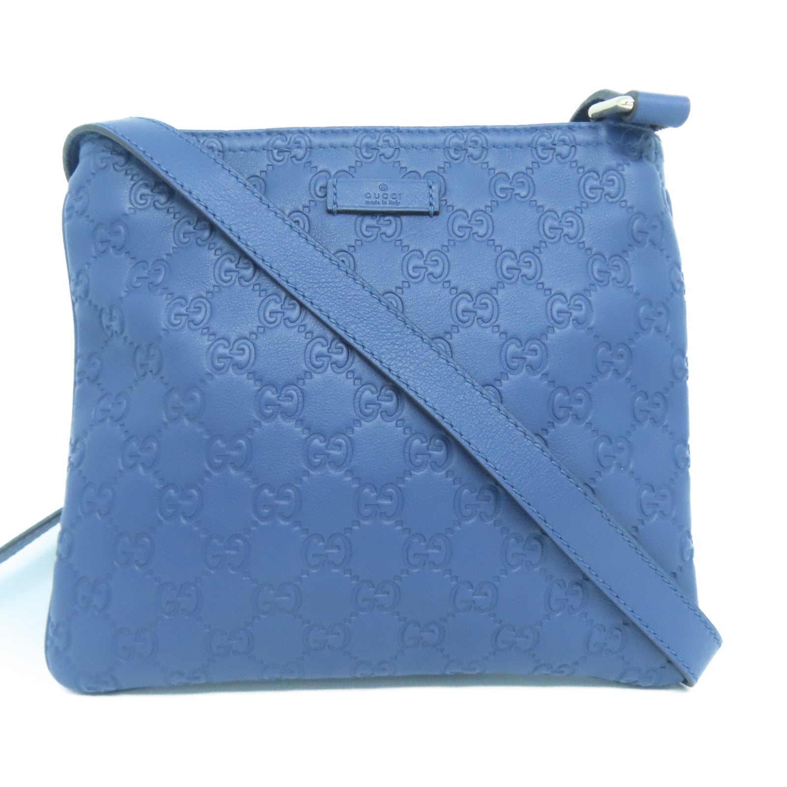 GUCCI 牛皮皮革Shoulder Bag銀扣肩背袋藍色