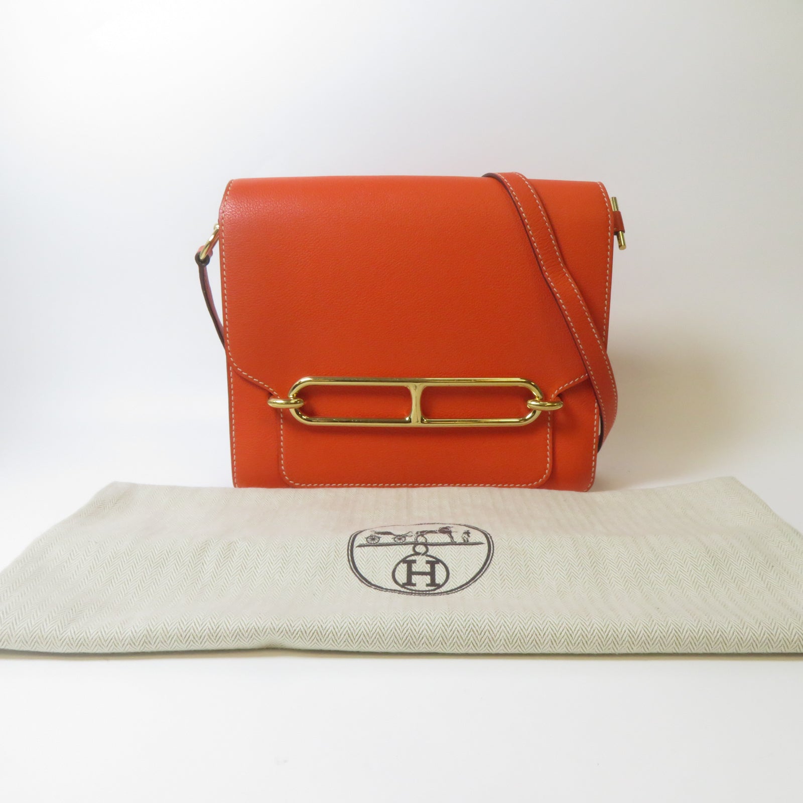 HERMES Evercolor皮革Roulis 23金扣肩背袋Orange Poppy罌粟花橘色