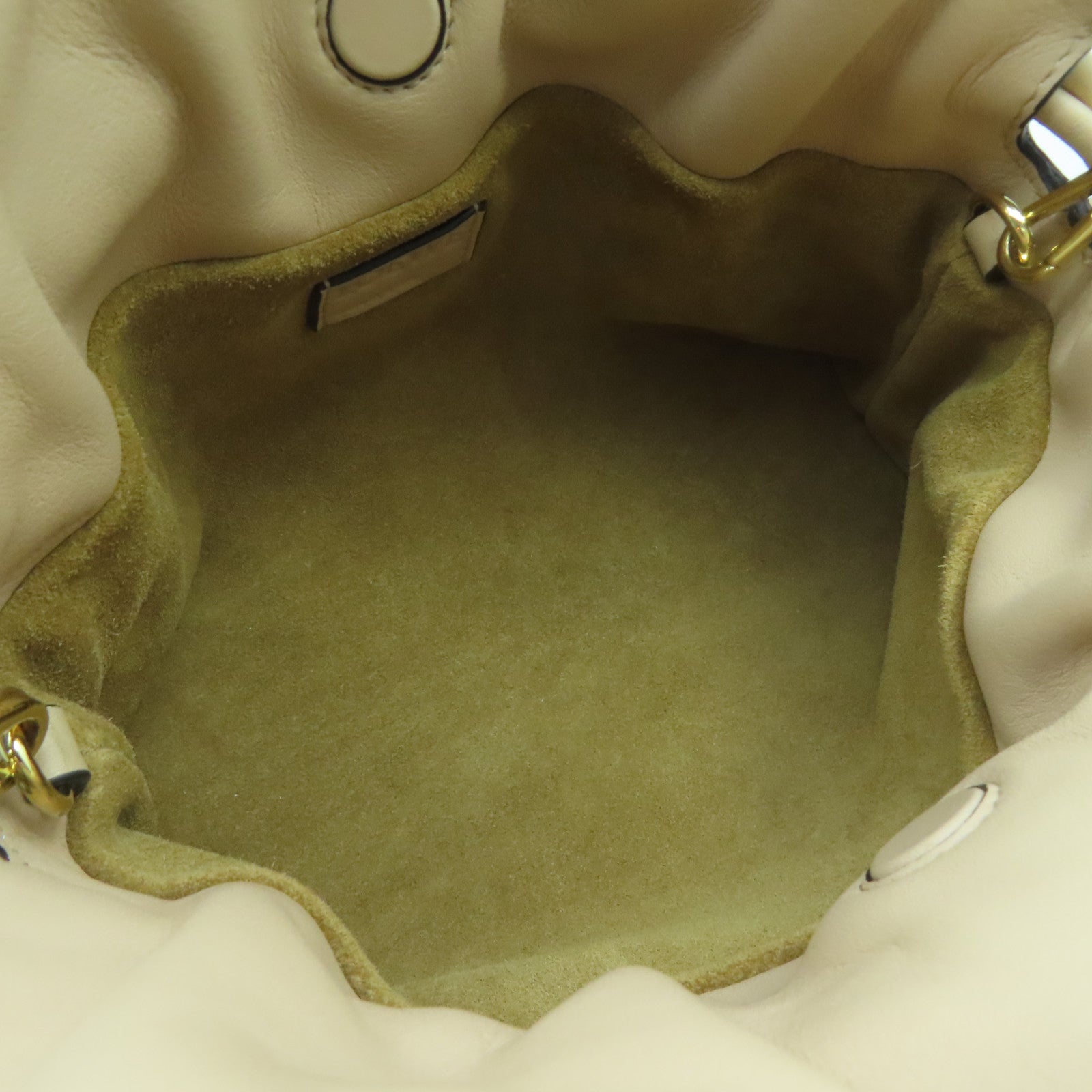LOEWE Leather Clutch Flamenco Gold Buckle Chain Shoulder Bag Beige
