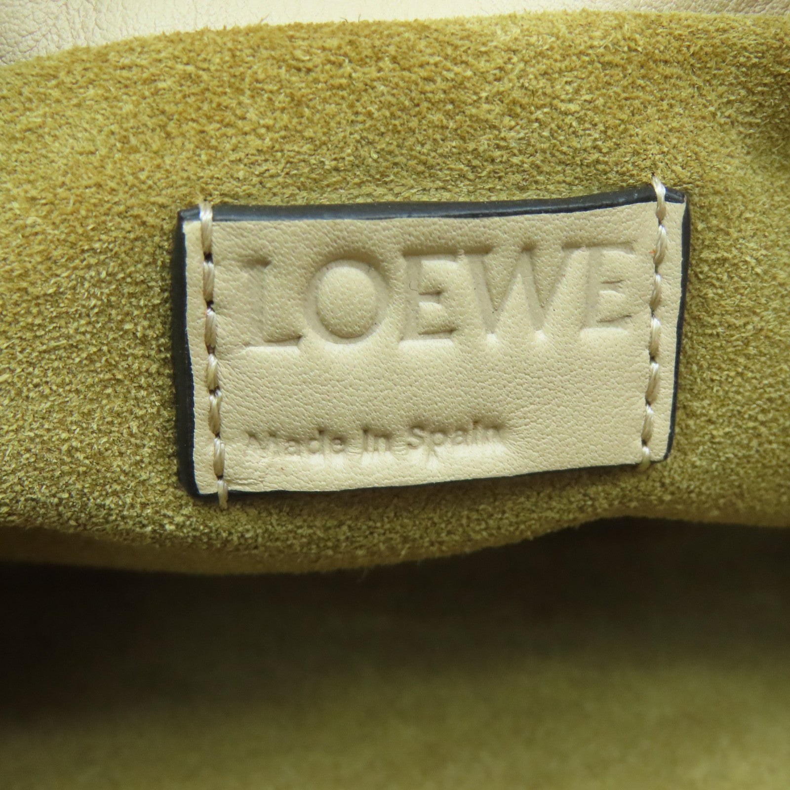 LOEWE Leather Clutch Flamenco Gold Buckle Chain Shoulder Bag Beige