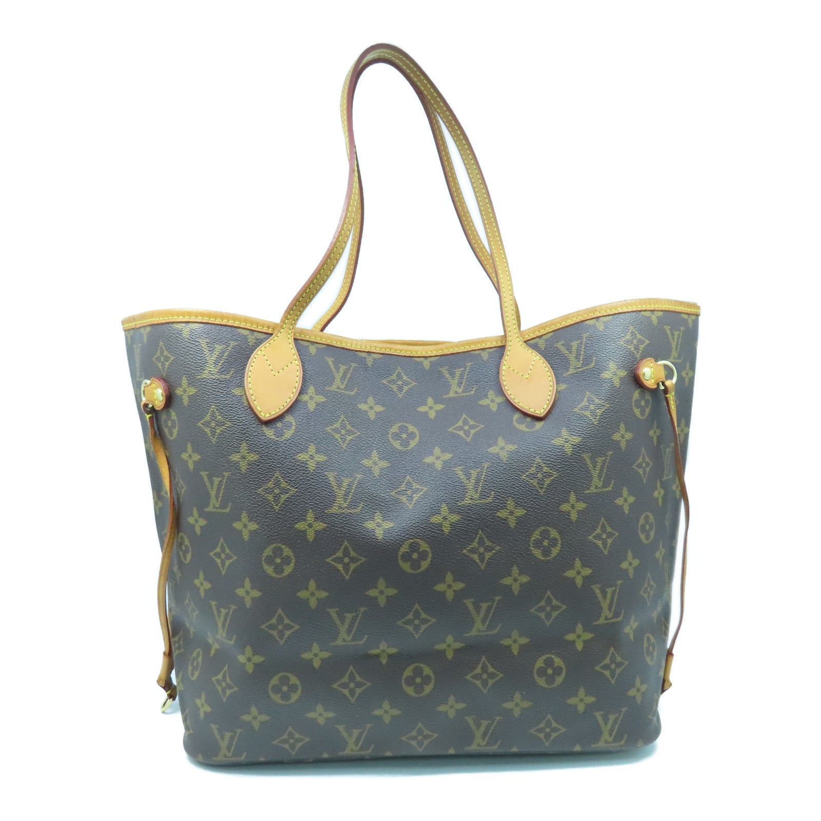 LOUIS VUITTON Monogram Neverfull MM gold buckle handle bag brown