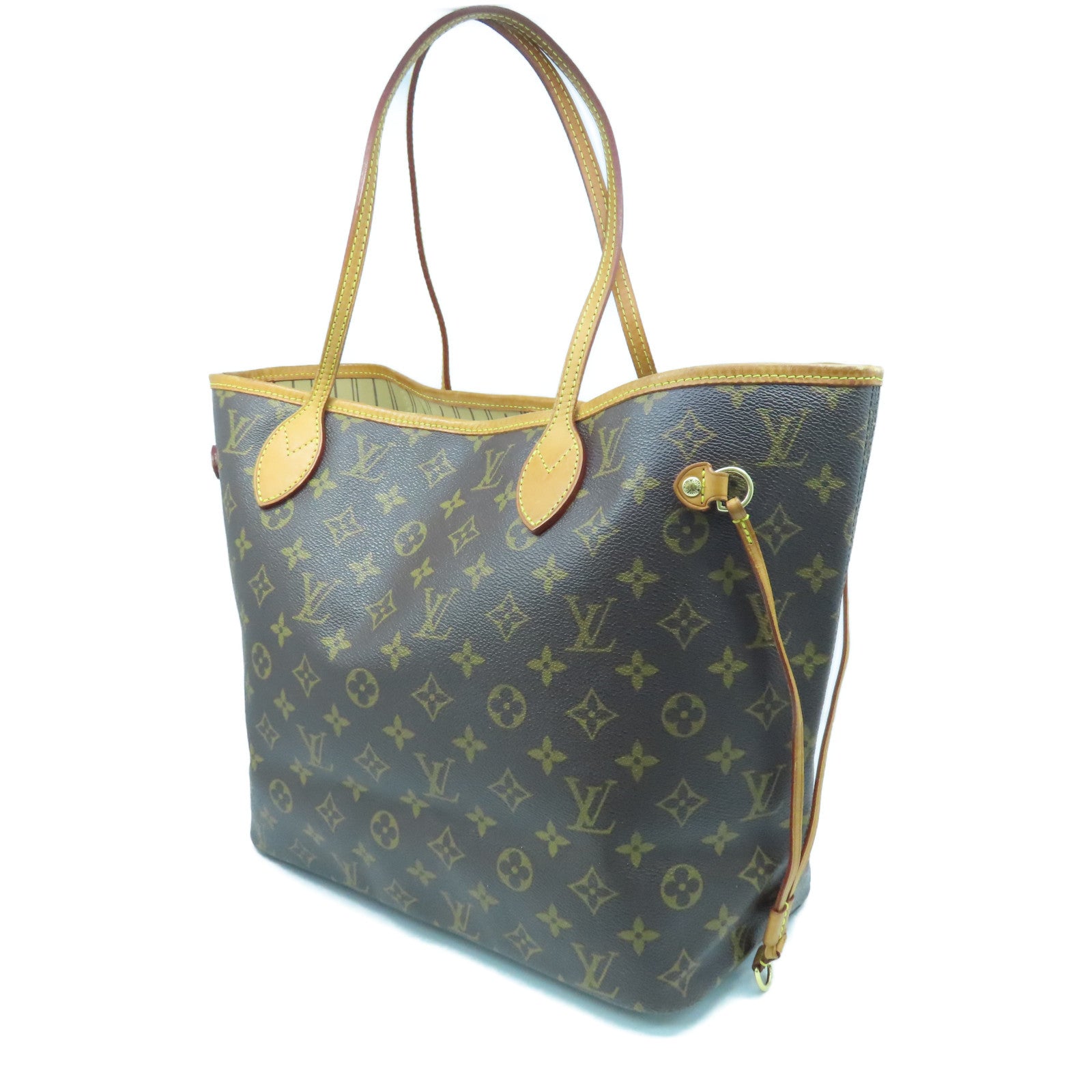 LOUIS VUITTON Monogram Neverfull MM gold buckle handle bag brown
