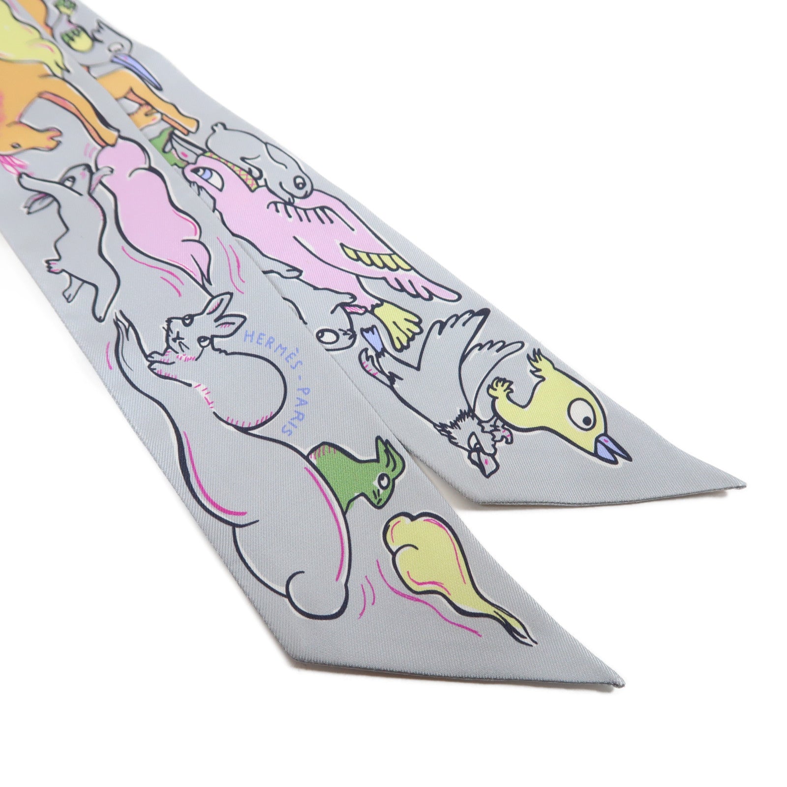 HERMES 絲質Twilly Scarf絲巾灰色