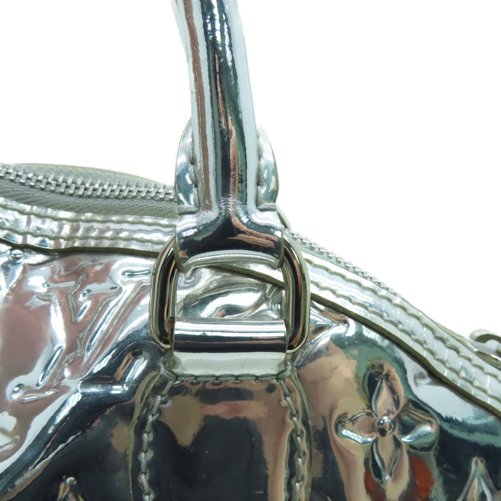 LOUIS VUITTON Monogram漆皮皮革Lockit Mirror手挽袋银色