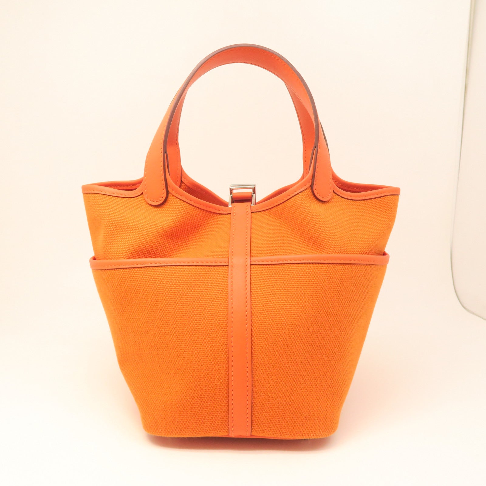 HERMES Goeland/Swift Leather Picotin Cargo Silver Buckle Handle Bag Orange