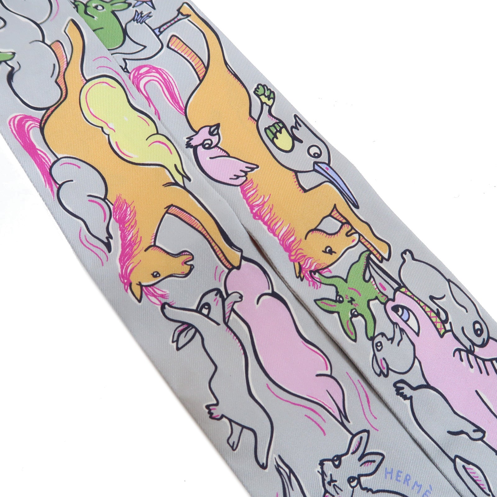 HERMES 絲質Twilly Scarf絲巾灰色