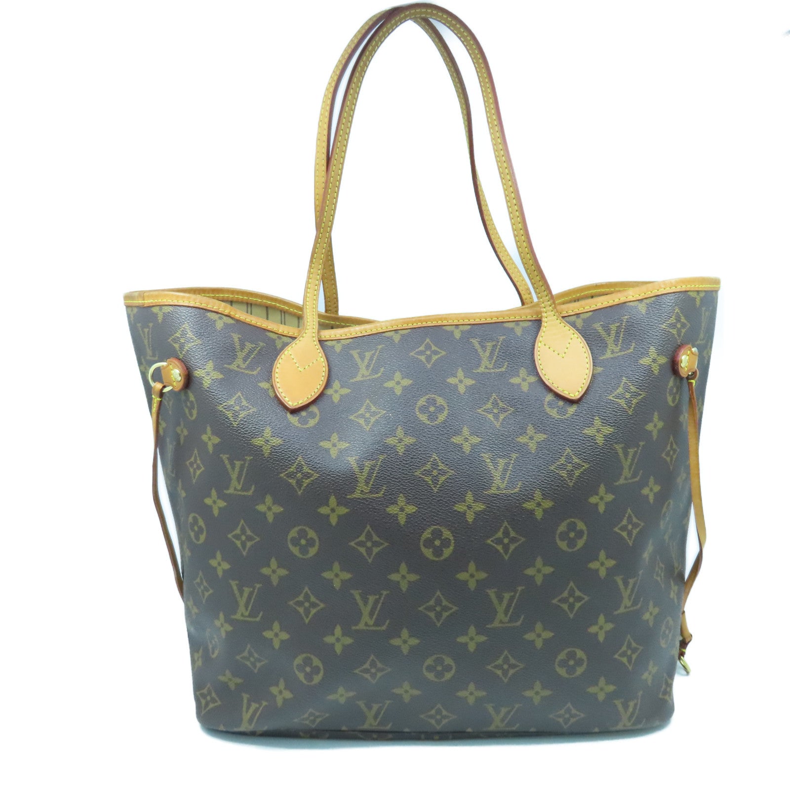 LOUIS VUITTON Monogram Neverfull MM gold buckle handle bag brown