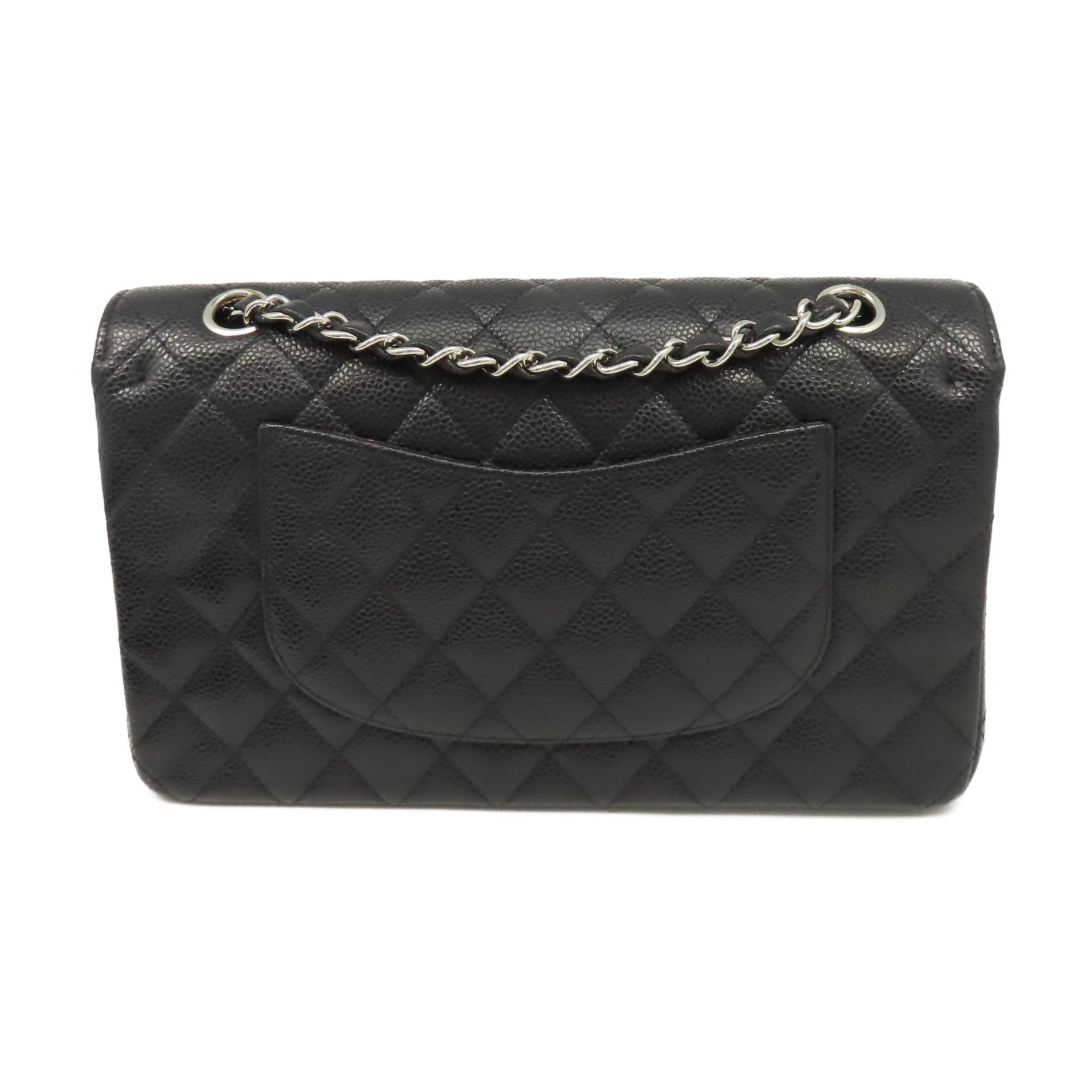 CHANEL 菱格Caviar皮革Classic 25銀扣鏈帶肩背袋黑色