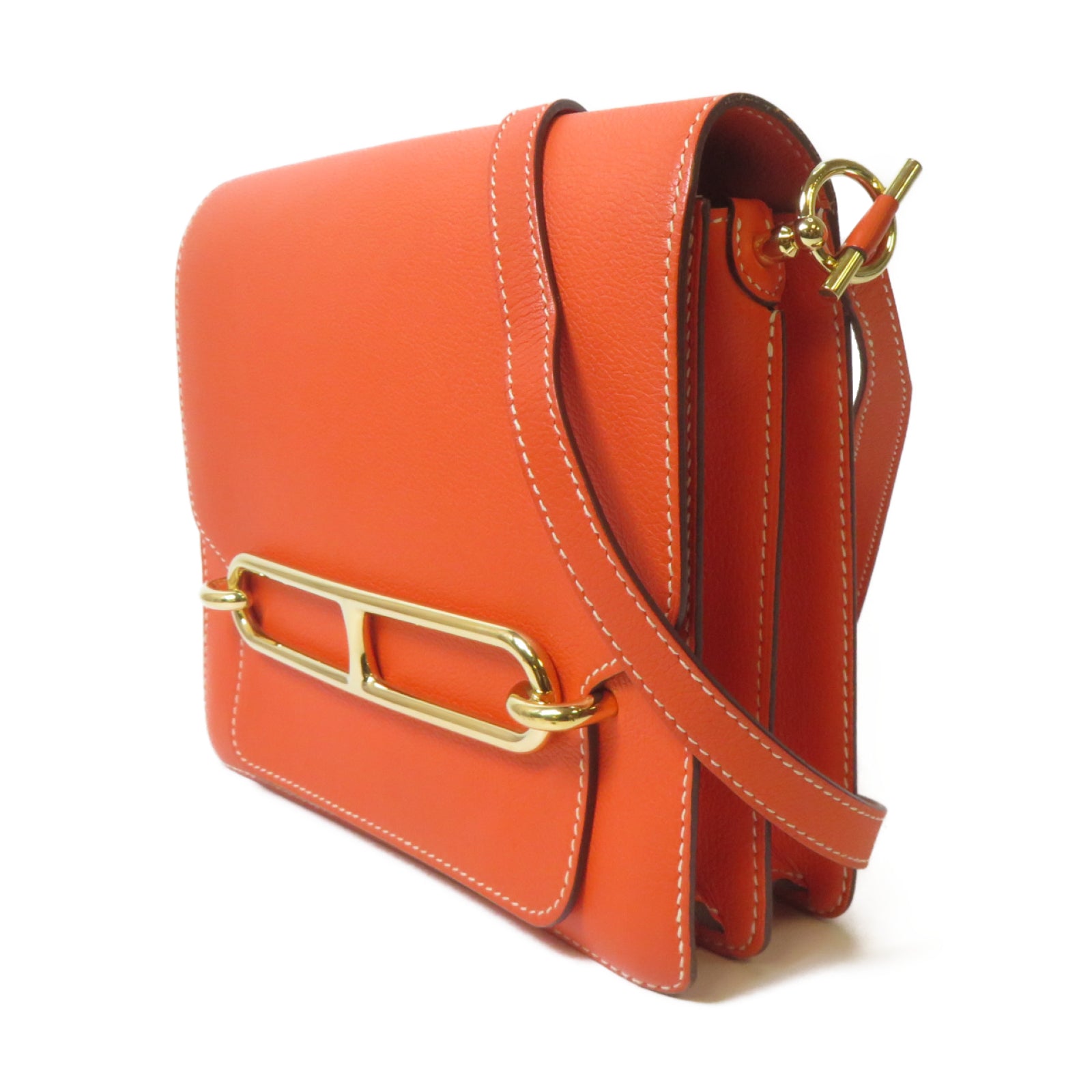 HERMES Evercolor皮革Roulis 23金扣肩背袋Orange Poppy罌粟花橘色