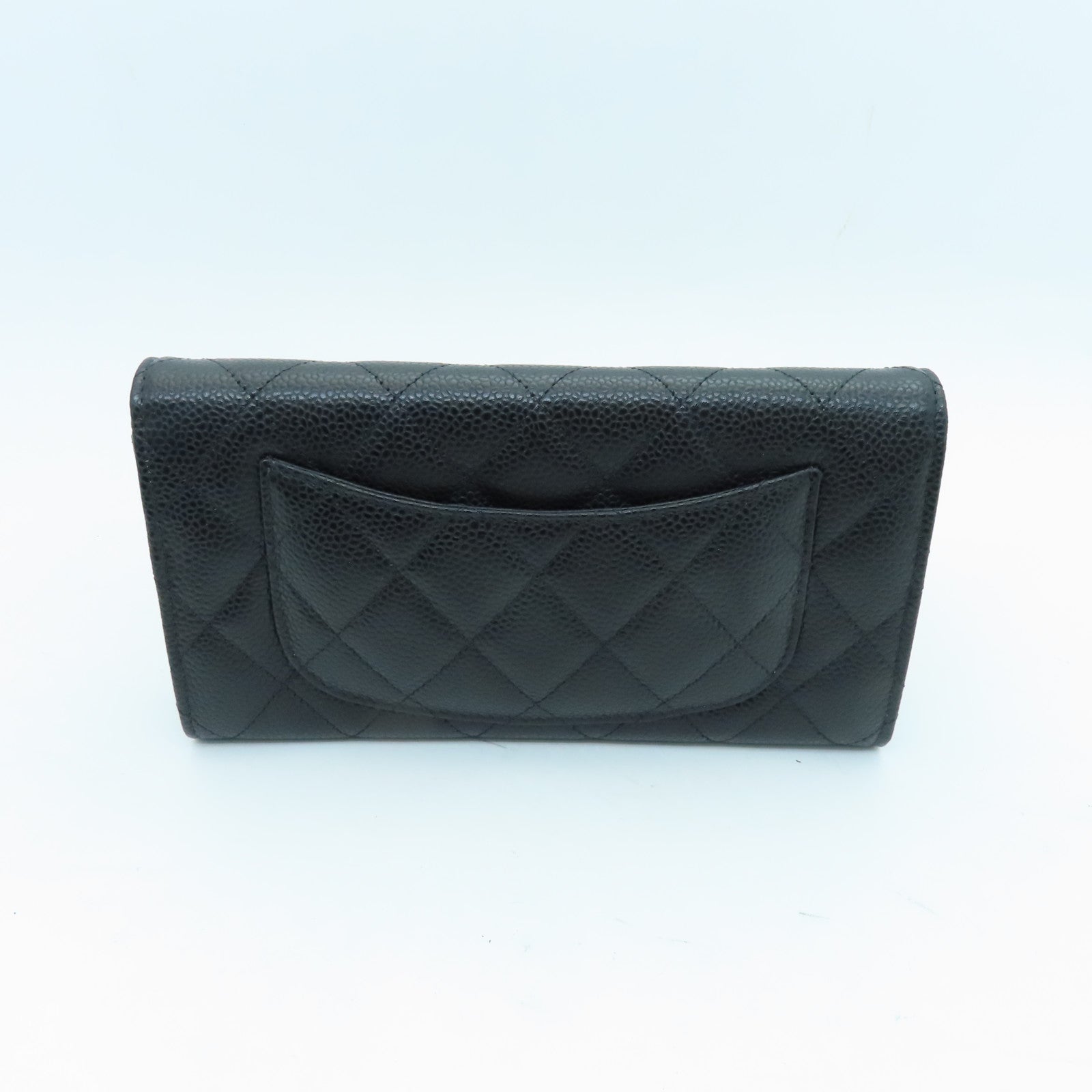 CHANEL Caviar Leather Classic Long Wallet Silver Buckle Long Wallet Black