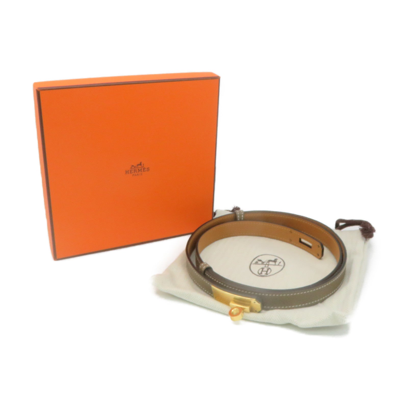 HERMES Epsom皮革Kelly Belt金扣皮革带Etoupe啡色