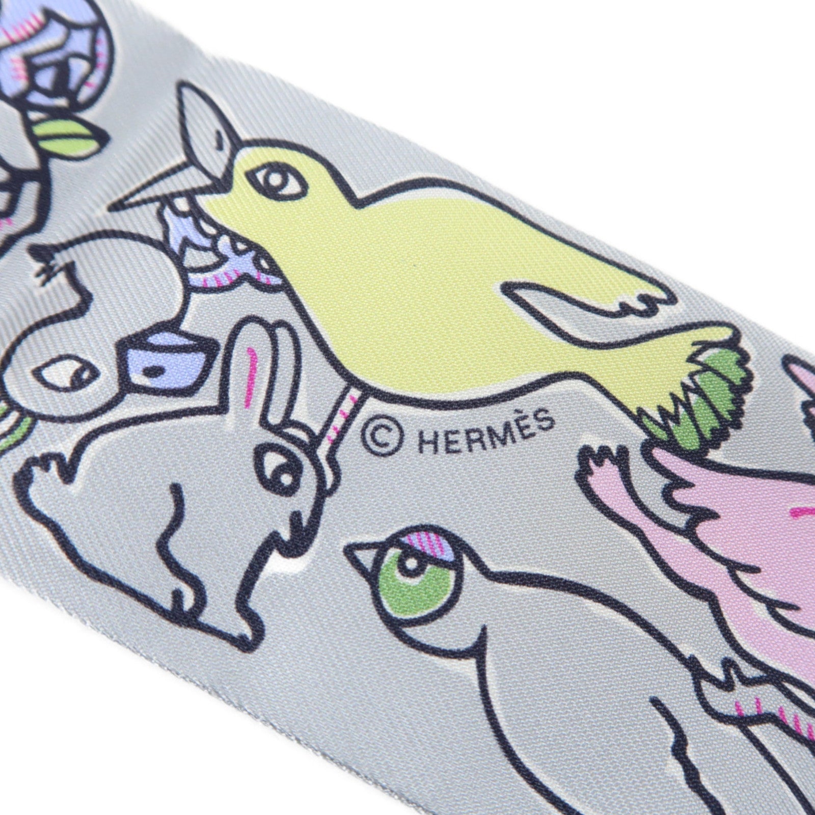 HERMES 絲質Twilly Scarf絲巾灰色