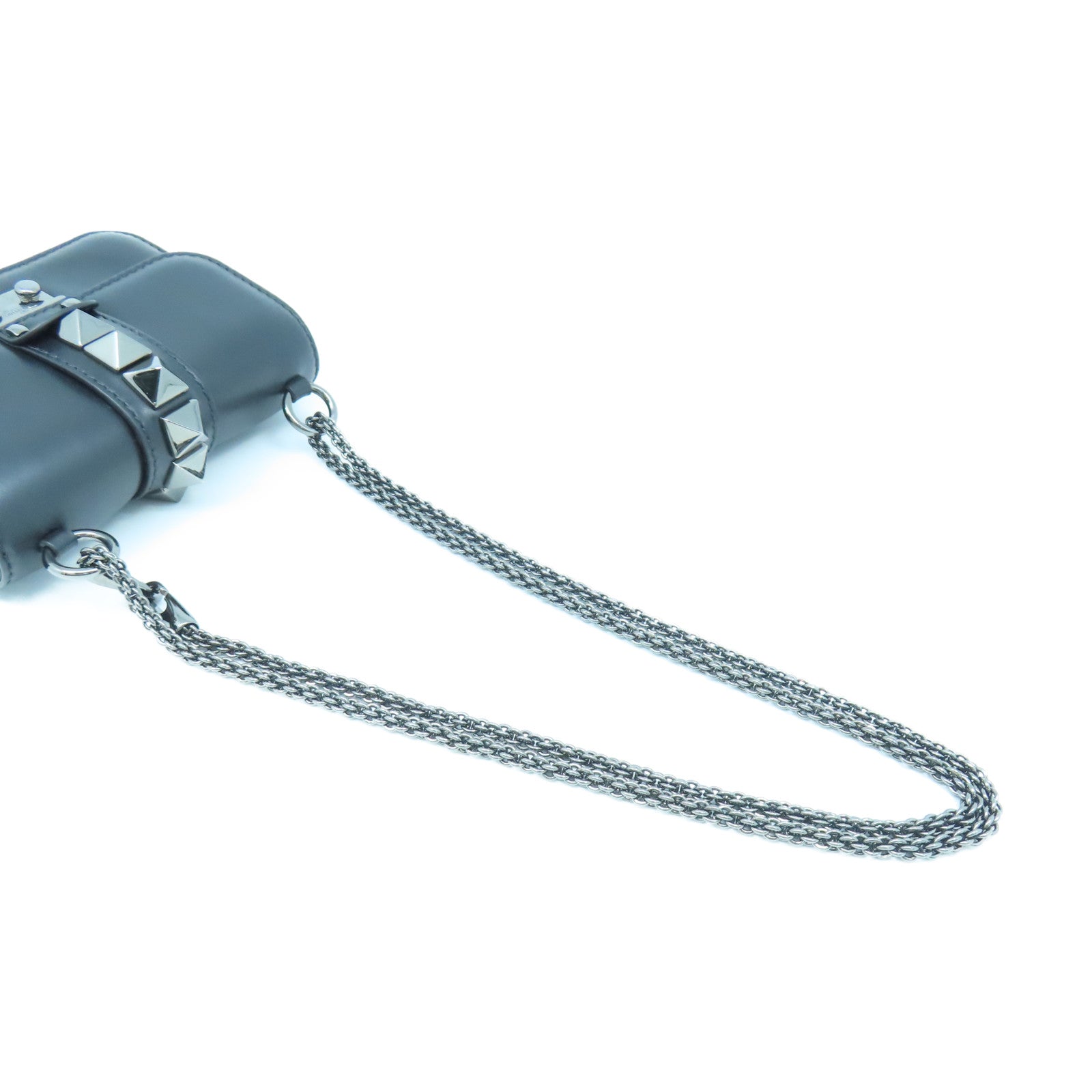 Valentino 牛皮皮革Mini Rockstud Glam Lock銀扣鏈帶肩背袋黑色