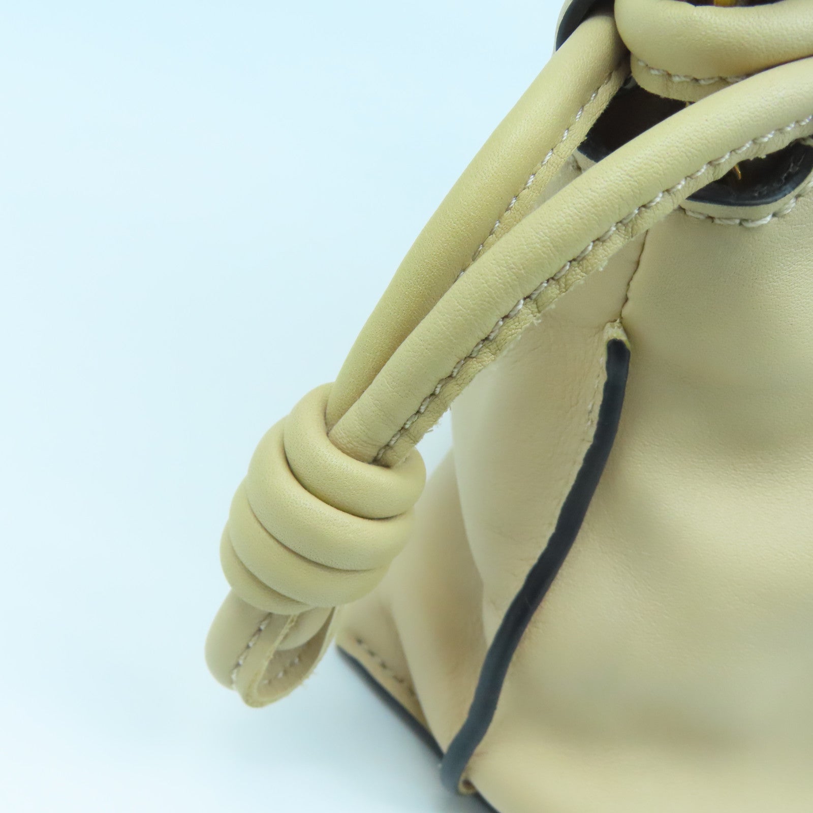 LOEWE Leather Clutch Flamenco Gold Buckle Chain Shoulder Bag Beige
