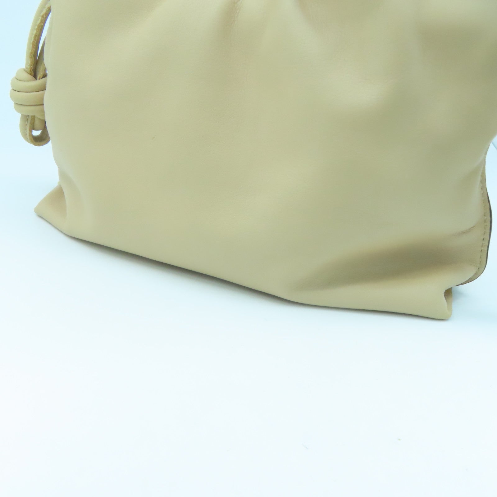 LOEWE Leather Clutch Flamenco Gold Buckle Chain Shoulder Bag Beige