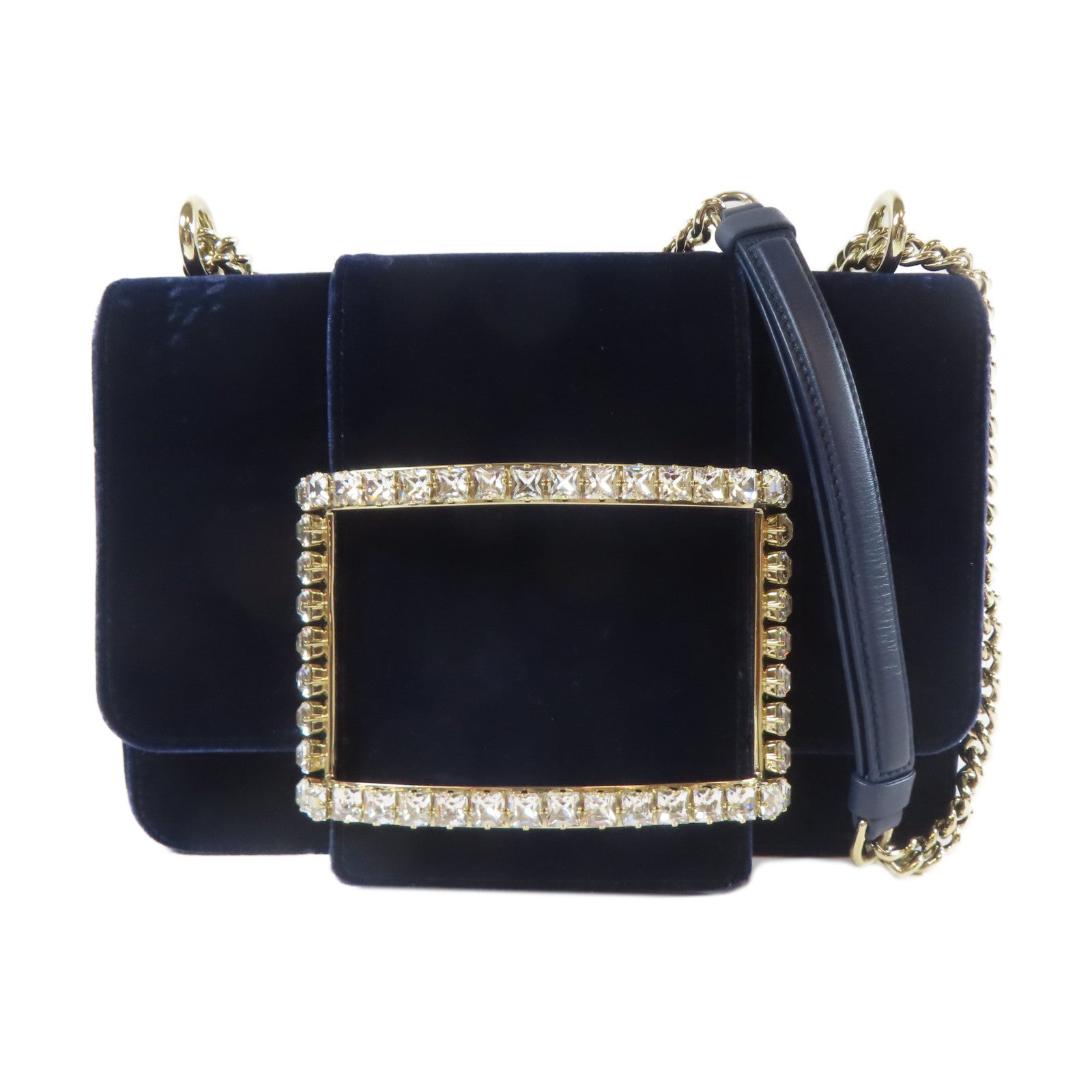 Roger Vivier 天鵝絨Roger Vivier Chain Shoulder銀扣鏈帶肩背袋藍色