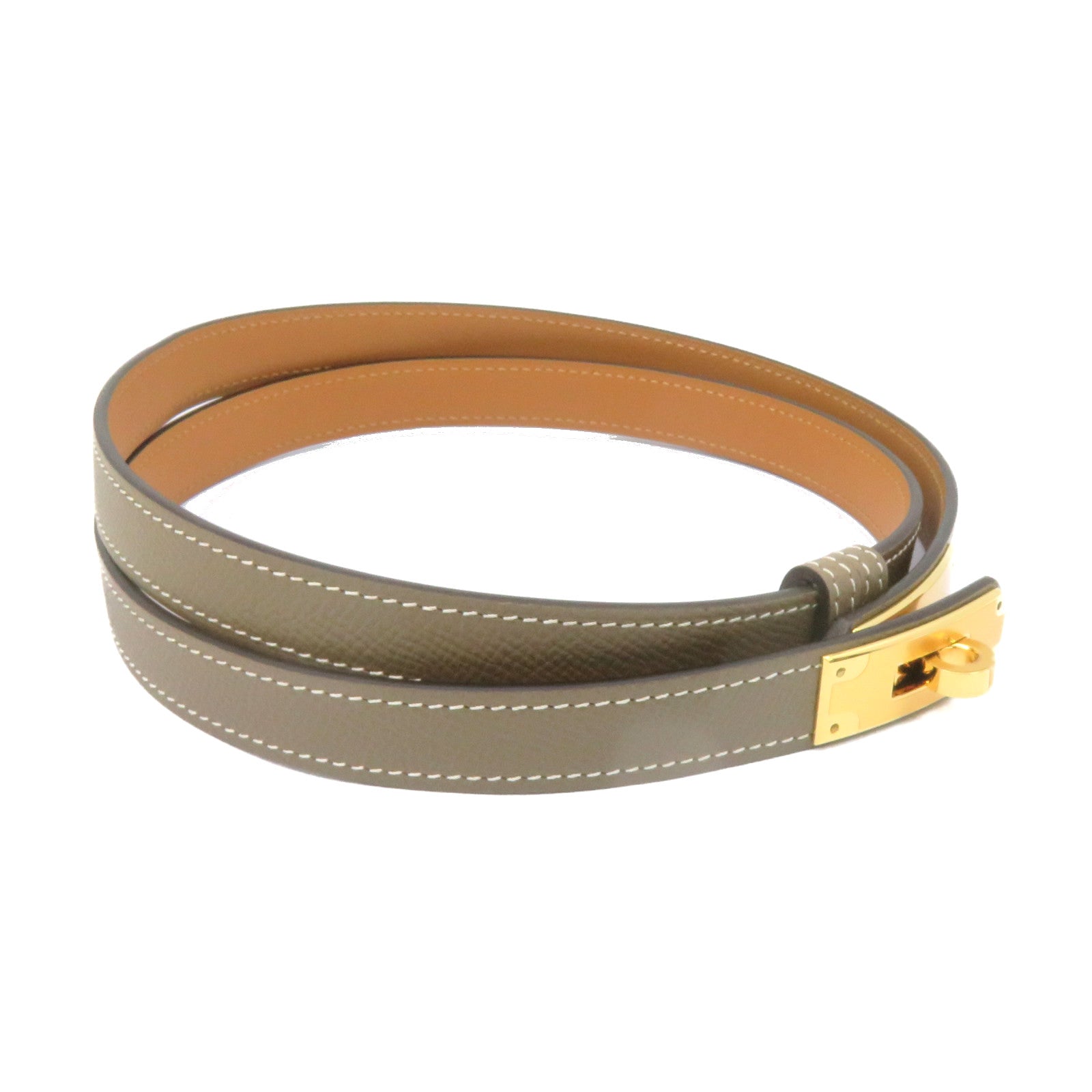 HERMES Epsom皮革Kelly Belt金扣皮革带Etoupe啡色