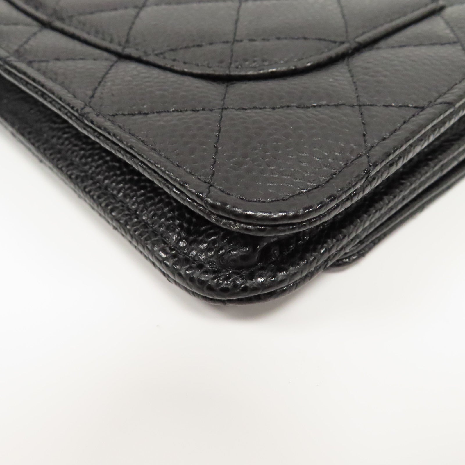 CHANEL 菱格牛皮皮革Wallet On Chain金扣鏈帶肩背袋黑色