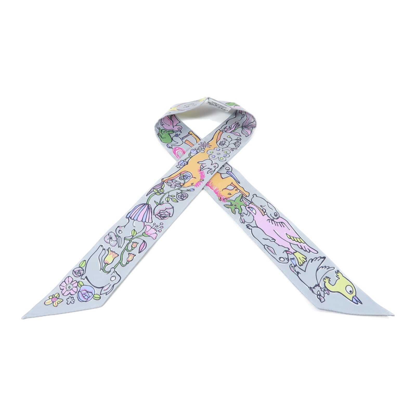 HERMES 絲質Twilly Scarf絲巾灰色