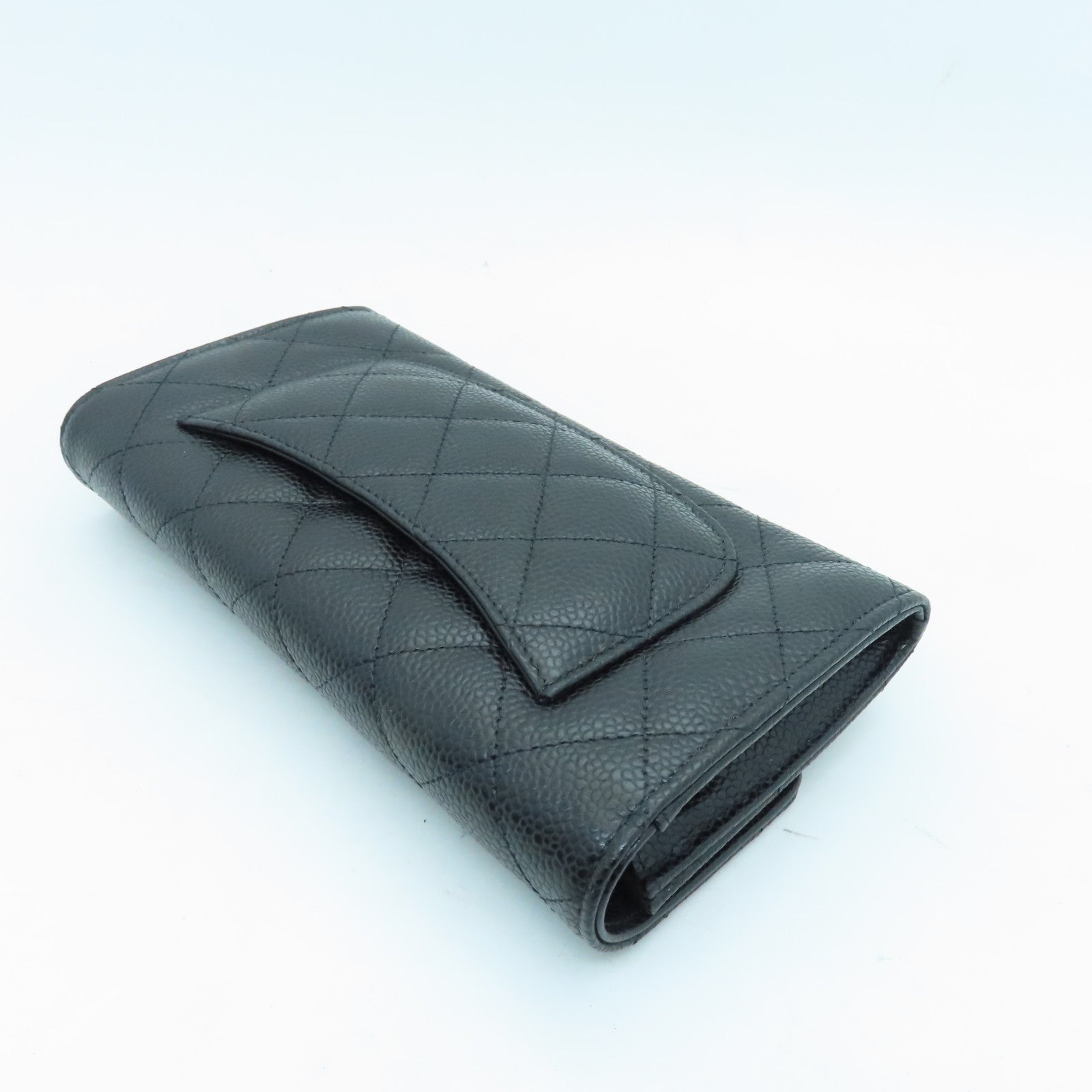 CHANEL Caviar Leather Classic Long Wallet Silver Buckle Long Wallet Black