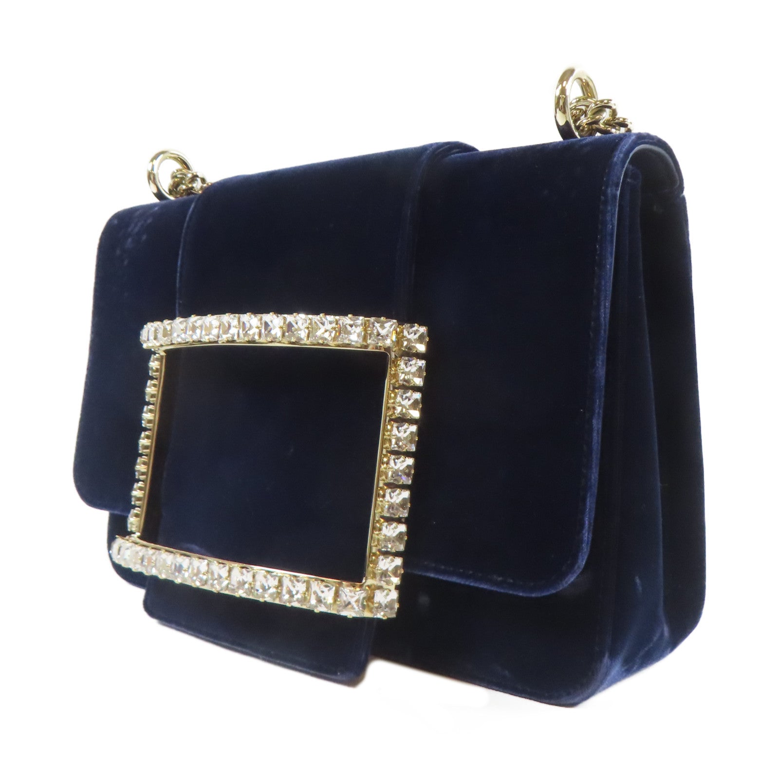 Roger Vivier 天鵝絨Roger Vivier Chain Shoulder銀扣鏈帶肩背袋藍色