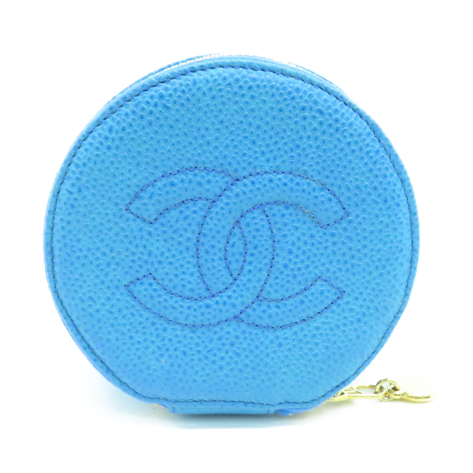 CHANEL 牛皮皮革Jewelry Box金扣珠宝袋蓝色