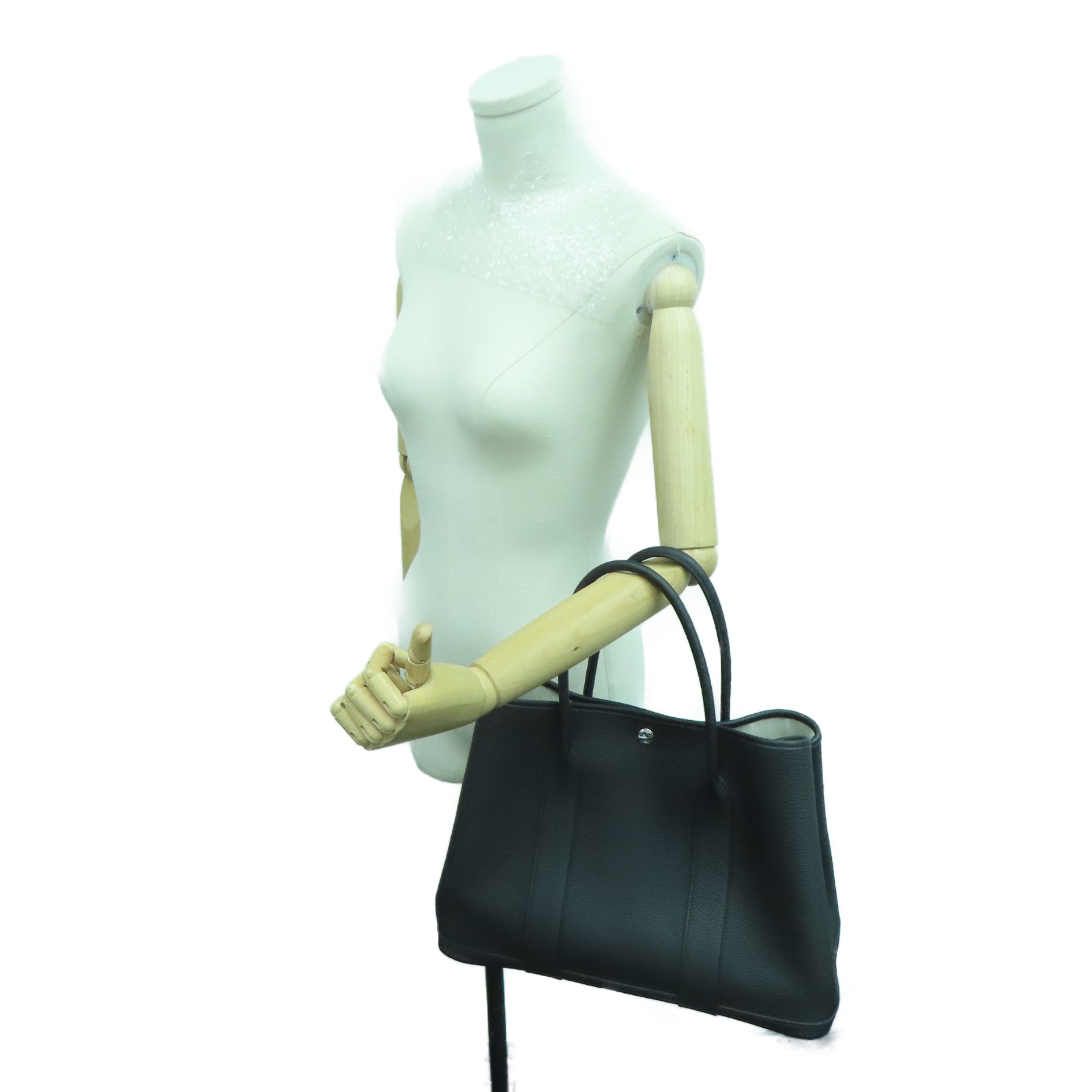 HERMES Taurillon Clemence皮革GardenParty PM銀扣手挽袋黑色