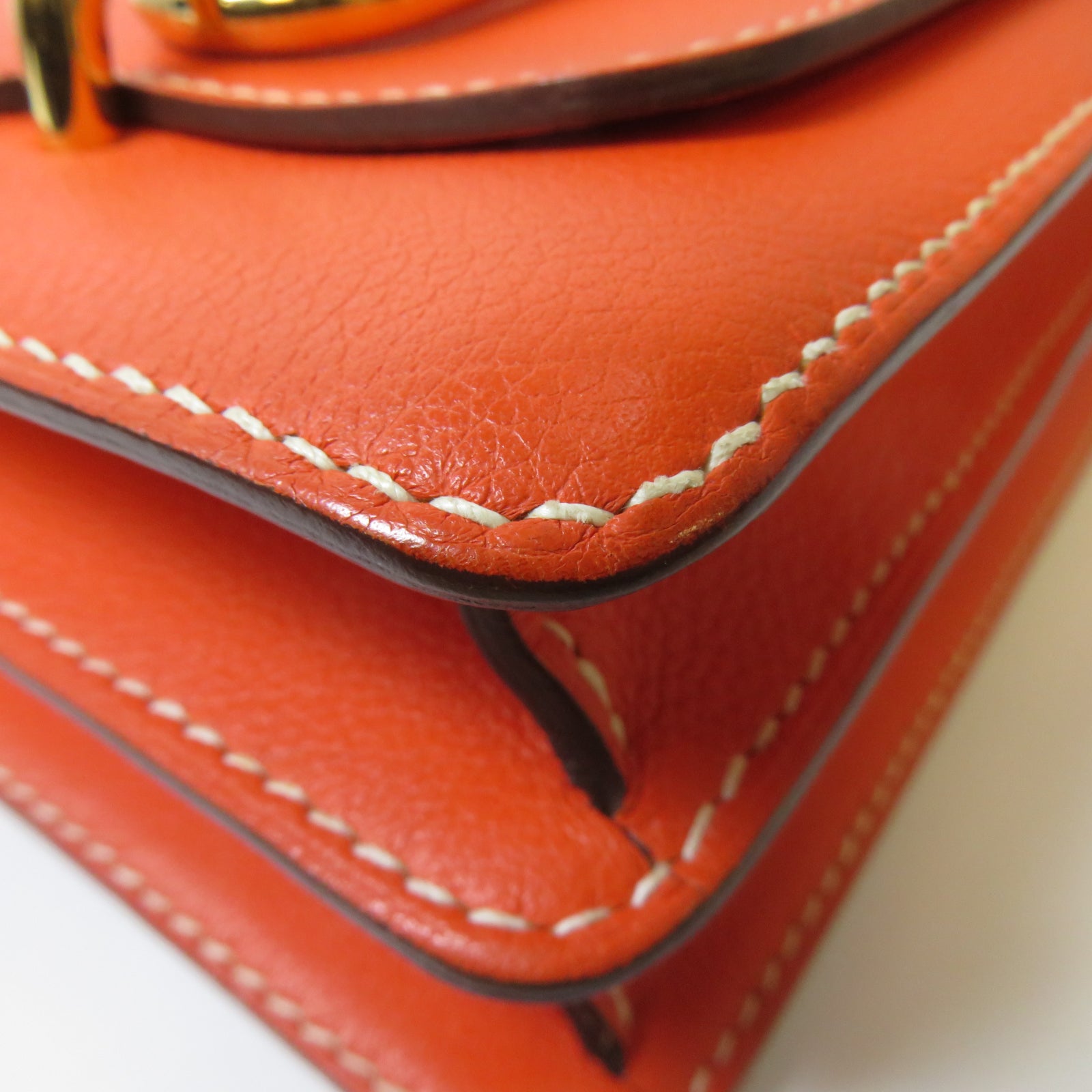 HERMES Evercolor皮革Roulis 23金扣肩背袋Orange Poppy罌粟花橘色