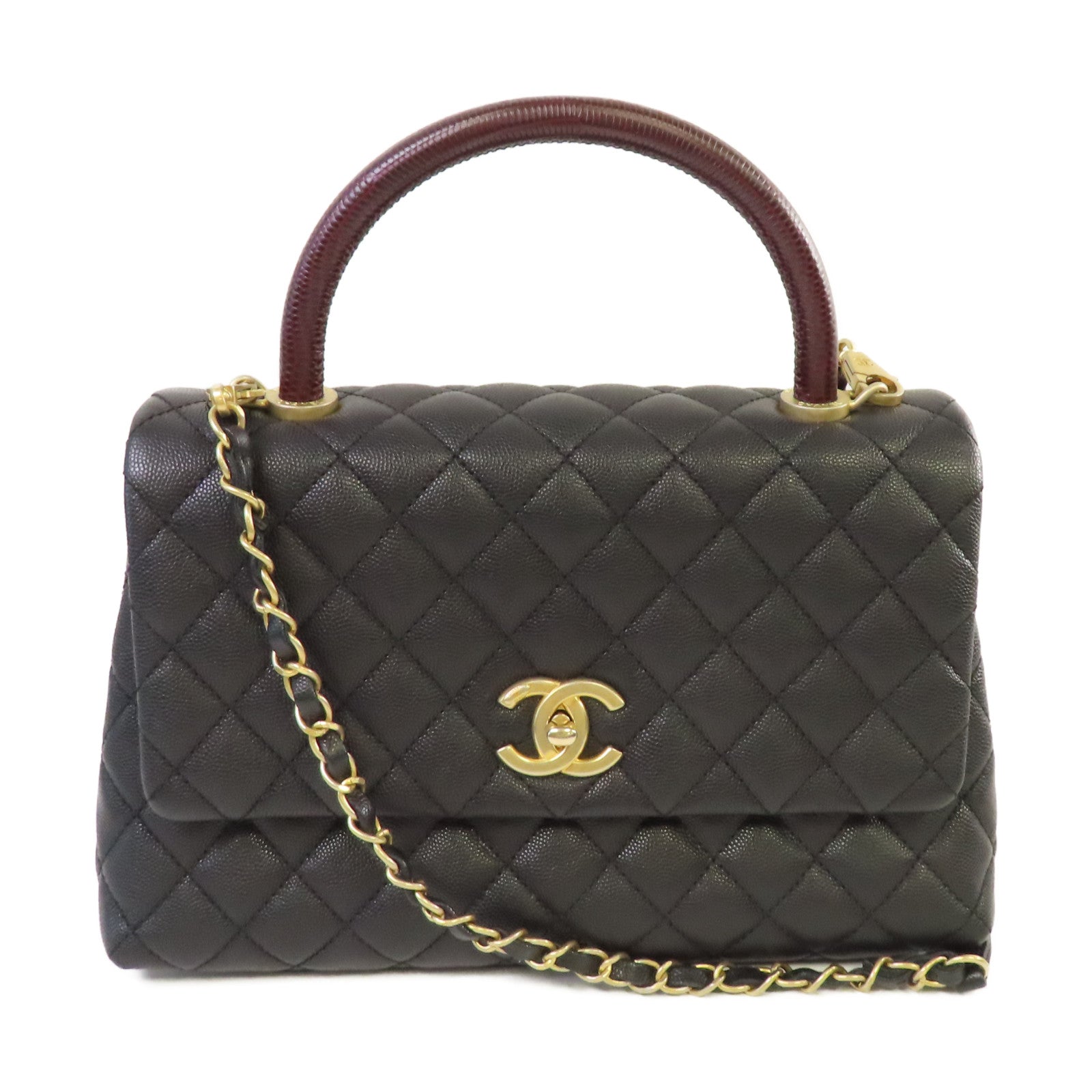 CHANEL Caviar皮革/Lizard皮革2Way Chain Shoulder Bag金扣手挽肩背兩用袋黑色