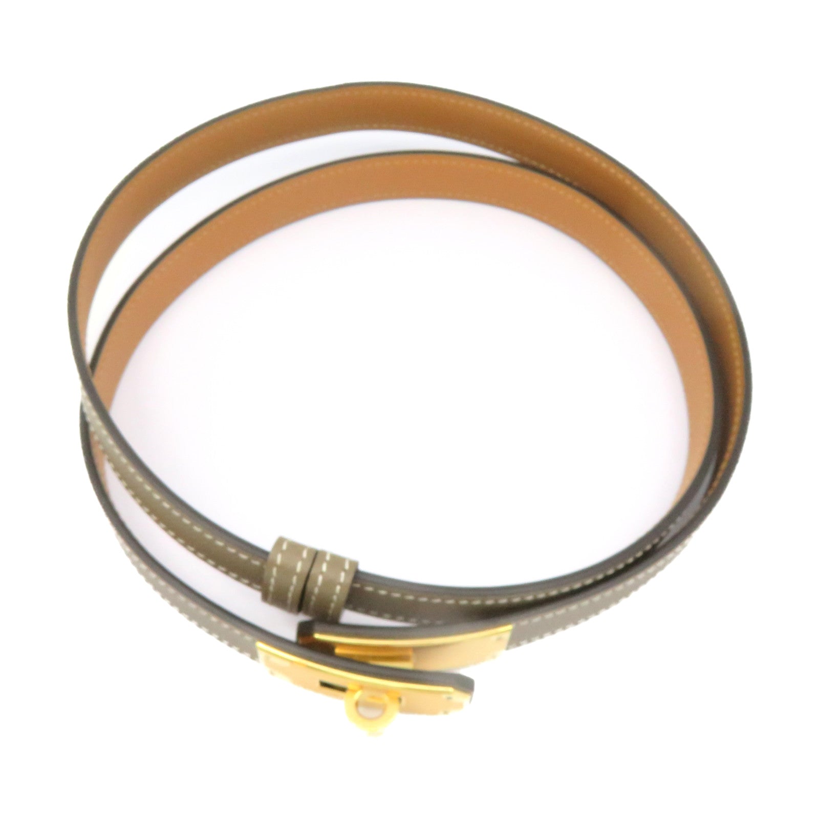 HERMES Epsom皮革Kelly Belt金扣皮革带Etoupe啡色