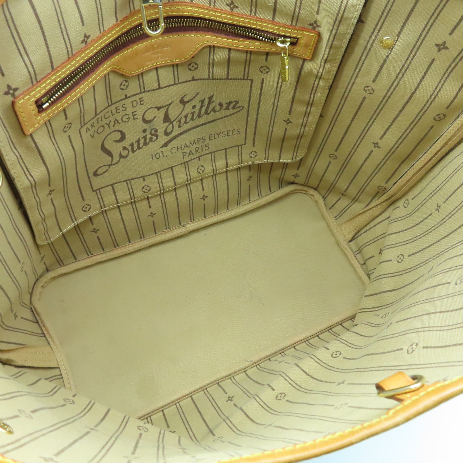 LOUIS VUITTON Monogram Neverfull MM gold buckle handle bag brown