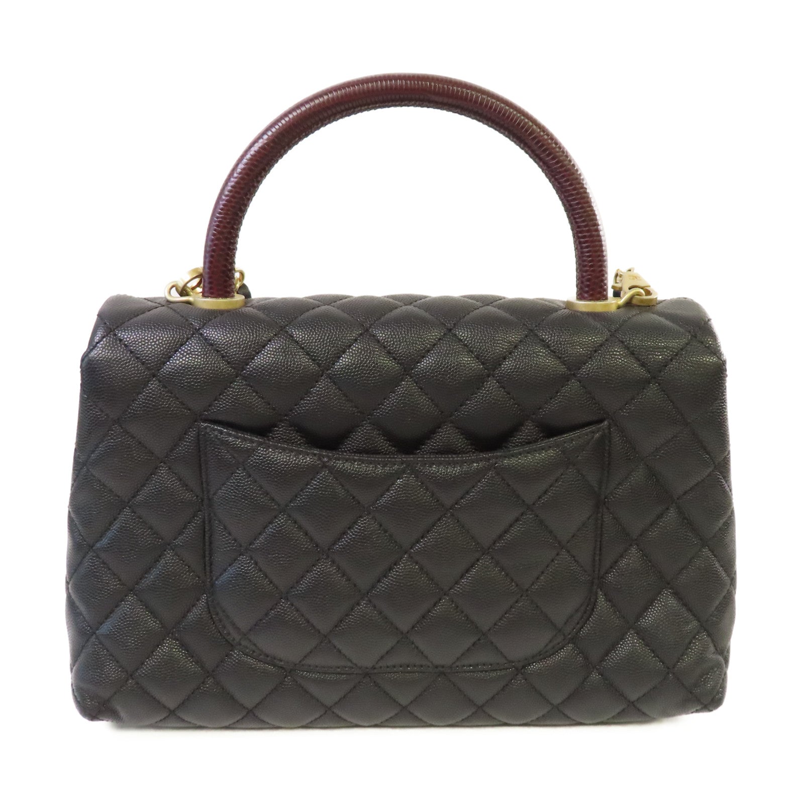CHANEL Caviar皮革/Lizard皮革2Way Chain Shoulder Bag金扣手挽肩背兩用袋黑色
