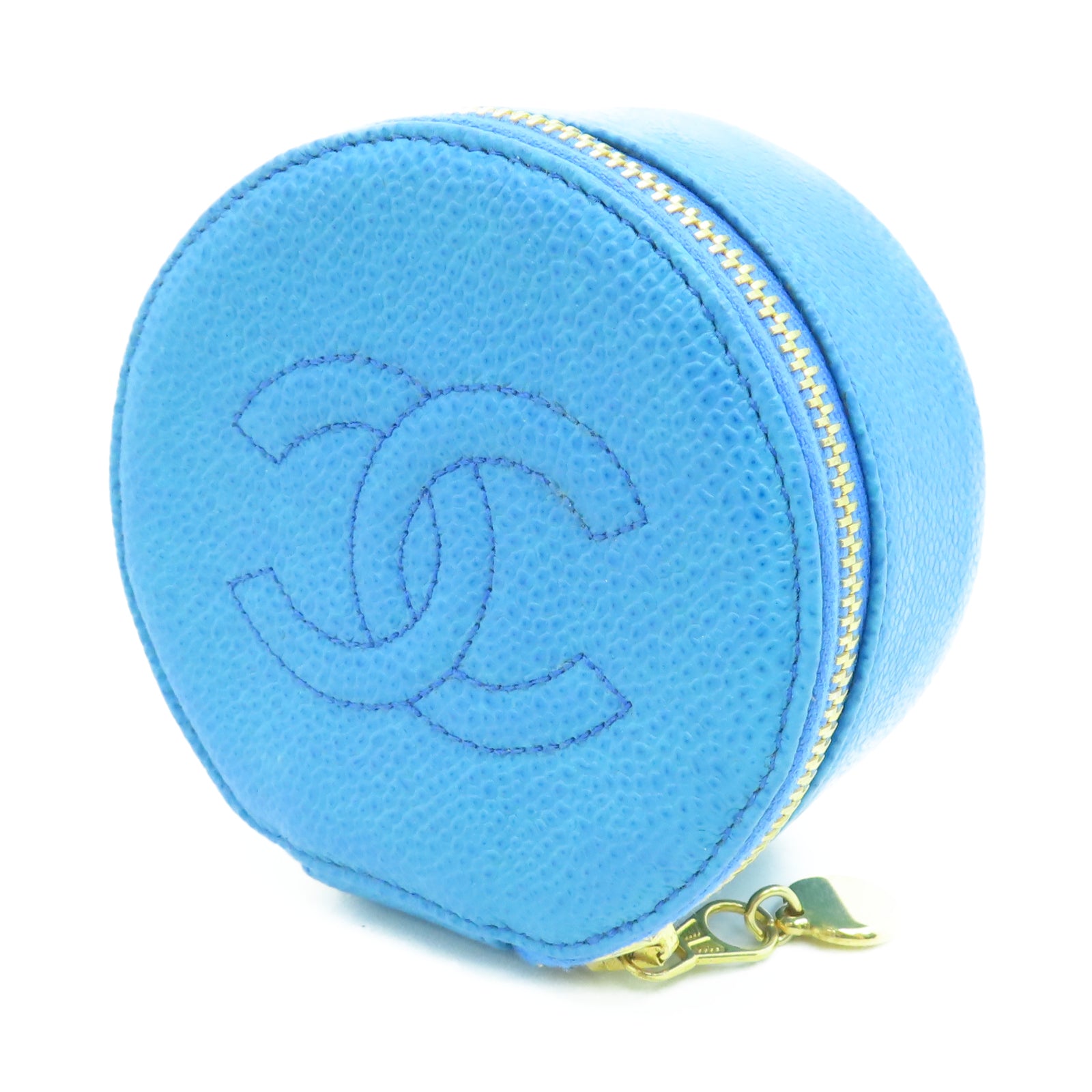 CHANEL 牛皮皮革Jewelry Box金扣珠宝袋蓝色