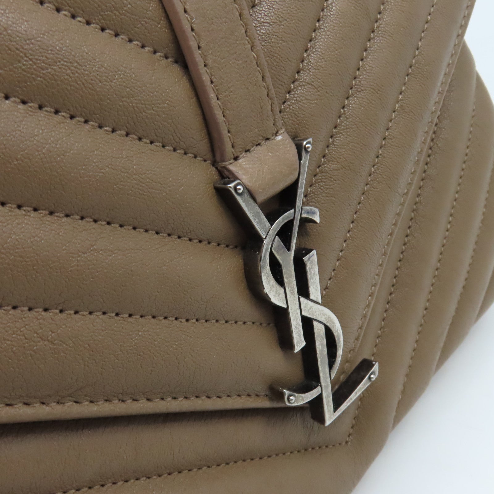 SAINT LAURENT 牛皮皮革College Medium 2Way Chain Shoulder Bag銀扣鏈帶手挽肩背兩用袋啡色