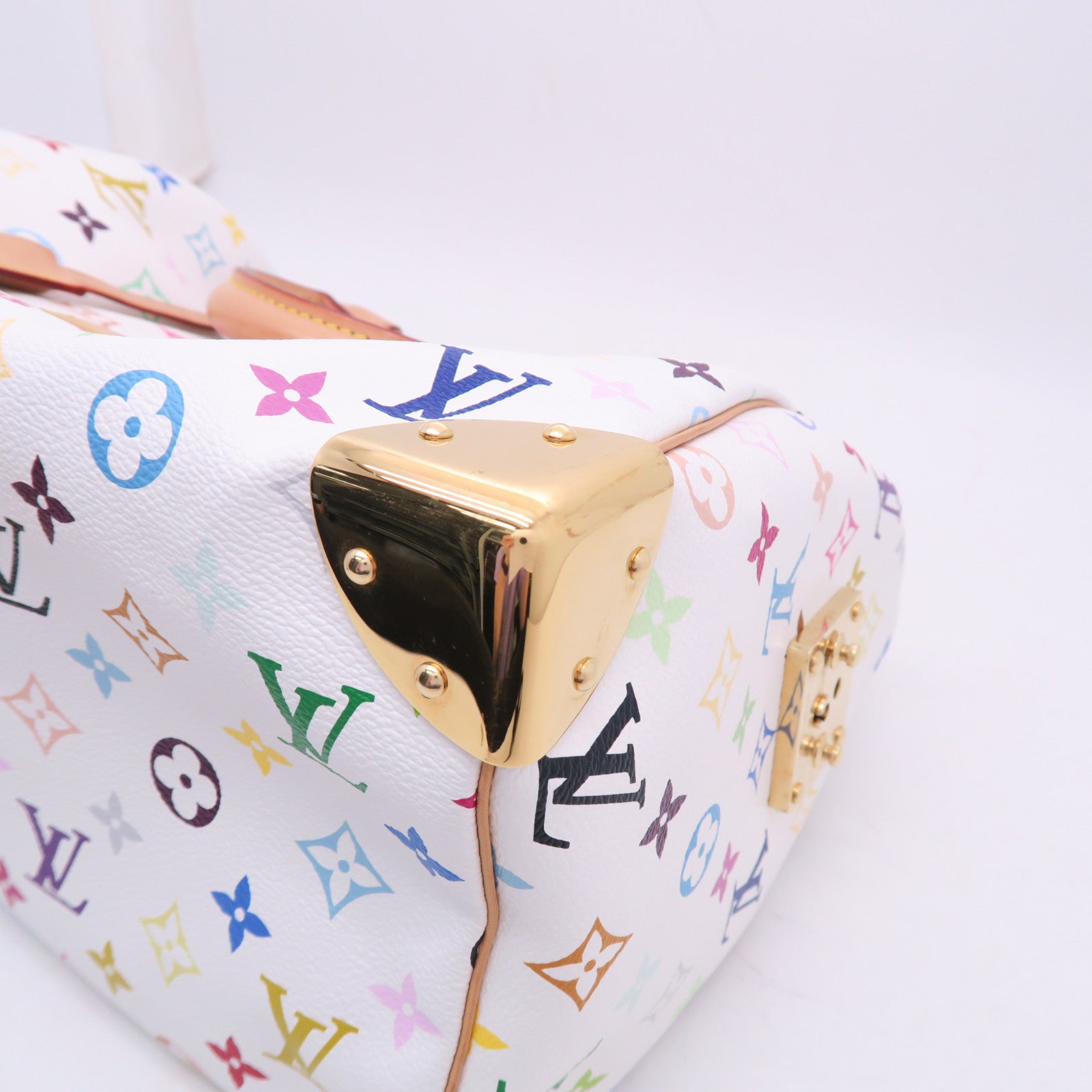 LOUIS VUITTON Monogram Multicolore Speedy 30金扣手挽袋白色
