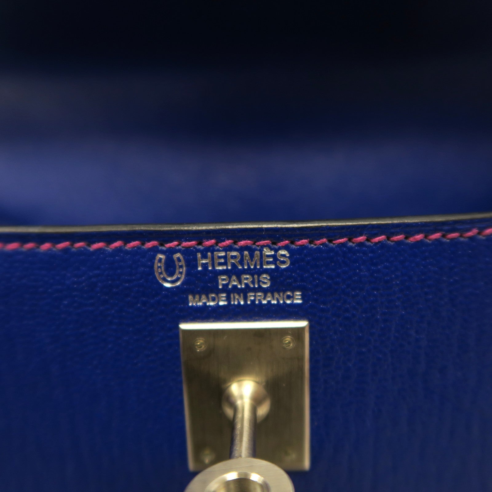 HERMES Chevre皮革Kelly 25銀扣手挽肩背兩用袋電光藍色/紫玫瑰色