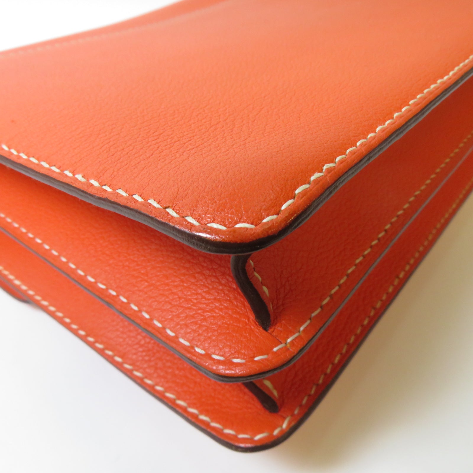 HERMES Evercolor皮革Roulis 23金扣肩背袋Orange Poppy罌粟花橘色