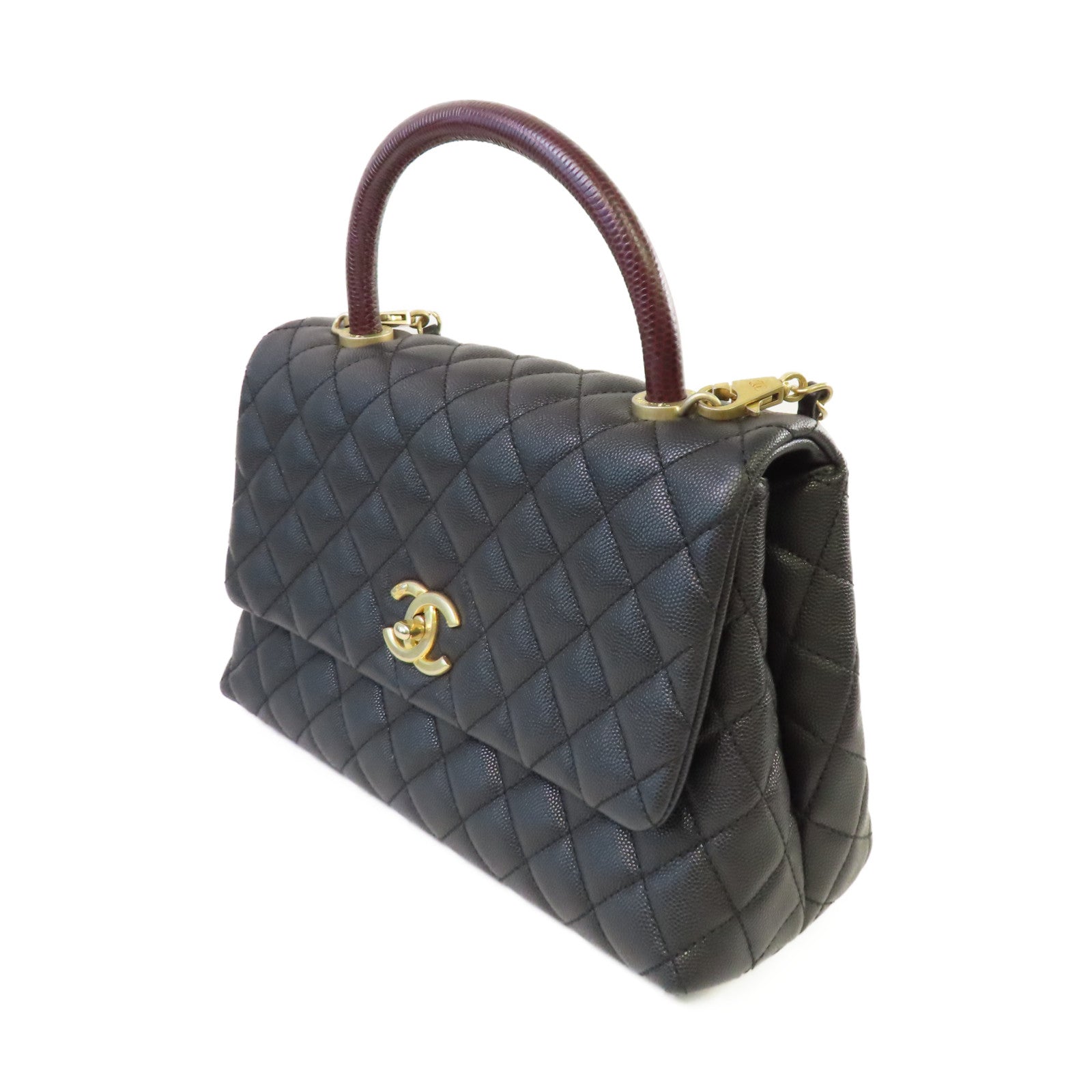CHANEL Caviar皮革/Lizard皮革2Way Chain Shoulder Bag金扣手挽肩背兩用袋黑色