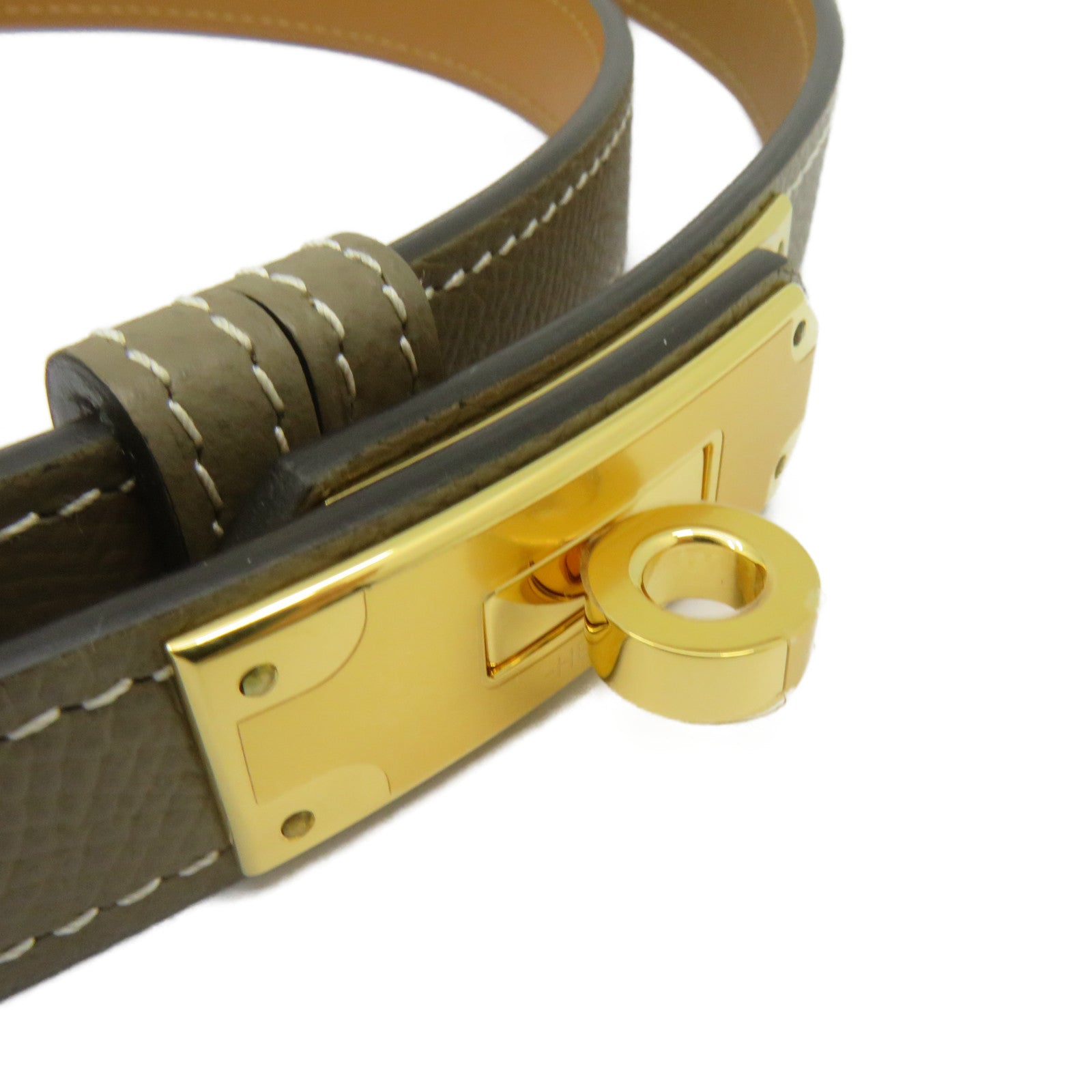 HERMES Epsom皮革Kelly Belt金扣皮革带Etoupe啡色