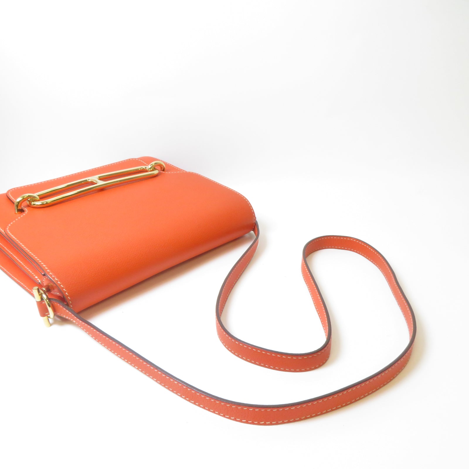 HERMES Evercolor皮革Roulis 23金扣肩背袋Orange Poppy罌粟花橘色